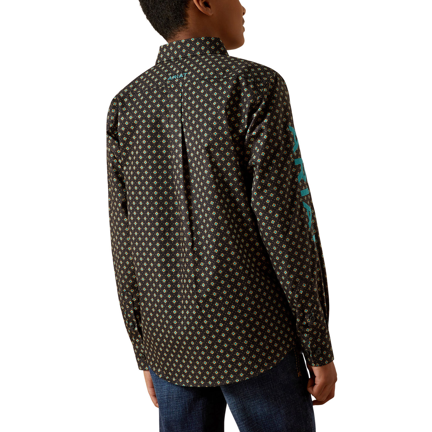 Ariat Boy's Team Philbert Black & Teal Geo Print Shirt - Image 1