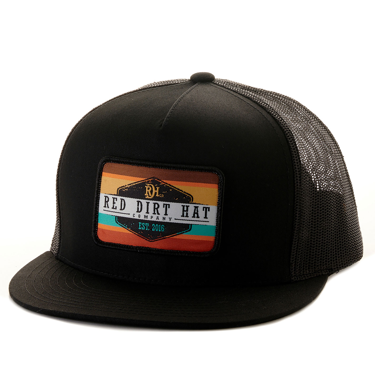 Red Dirt Hat Co. Black with Sunset Logo Patch Mesh Back Cap - Image 1