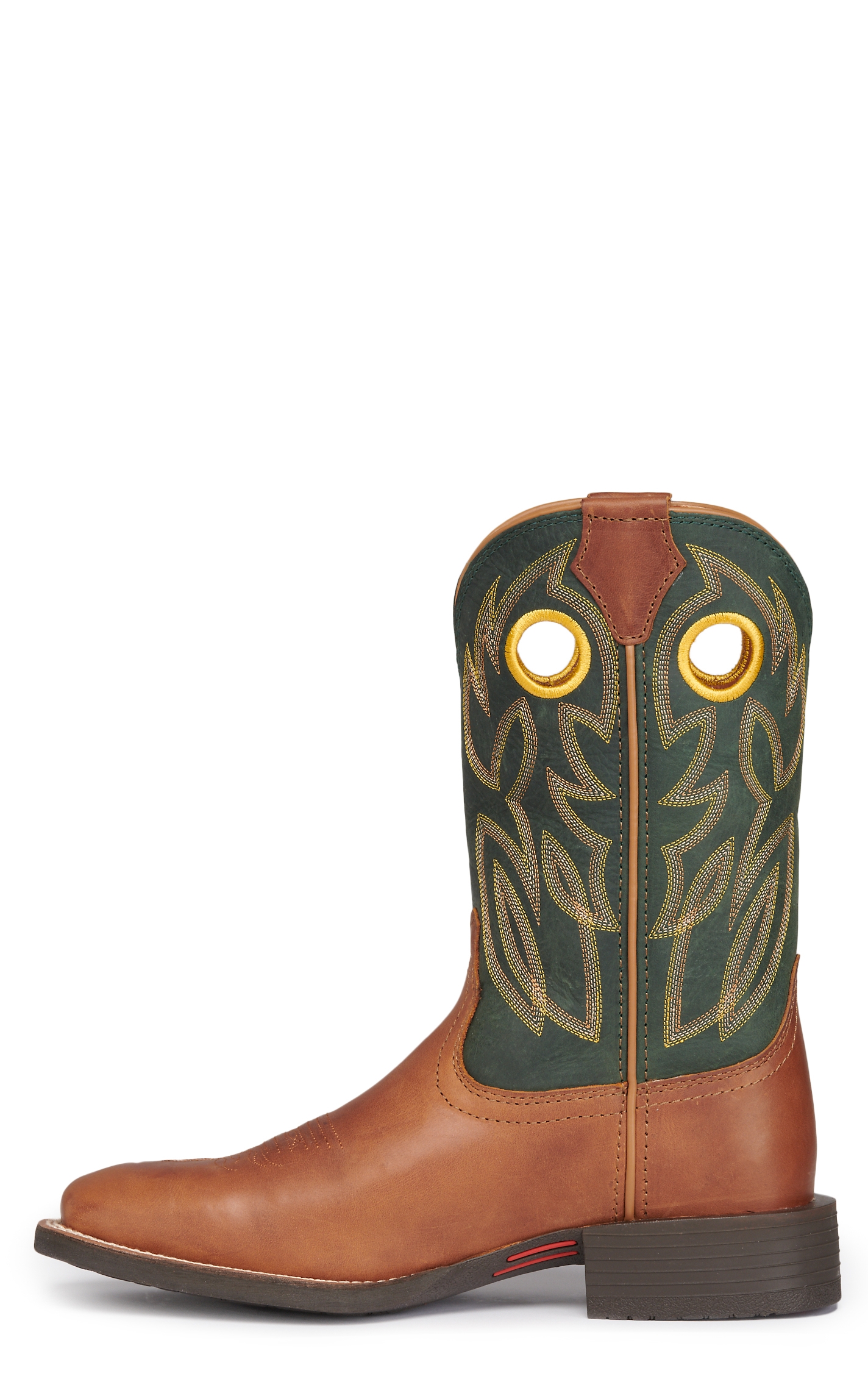 Justin Men's Bowline Tan and Green Wide Square Toe Cowboy Boots - Image 1