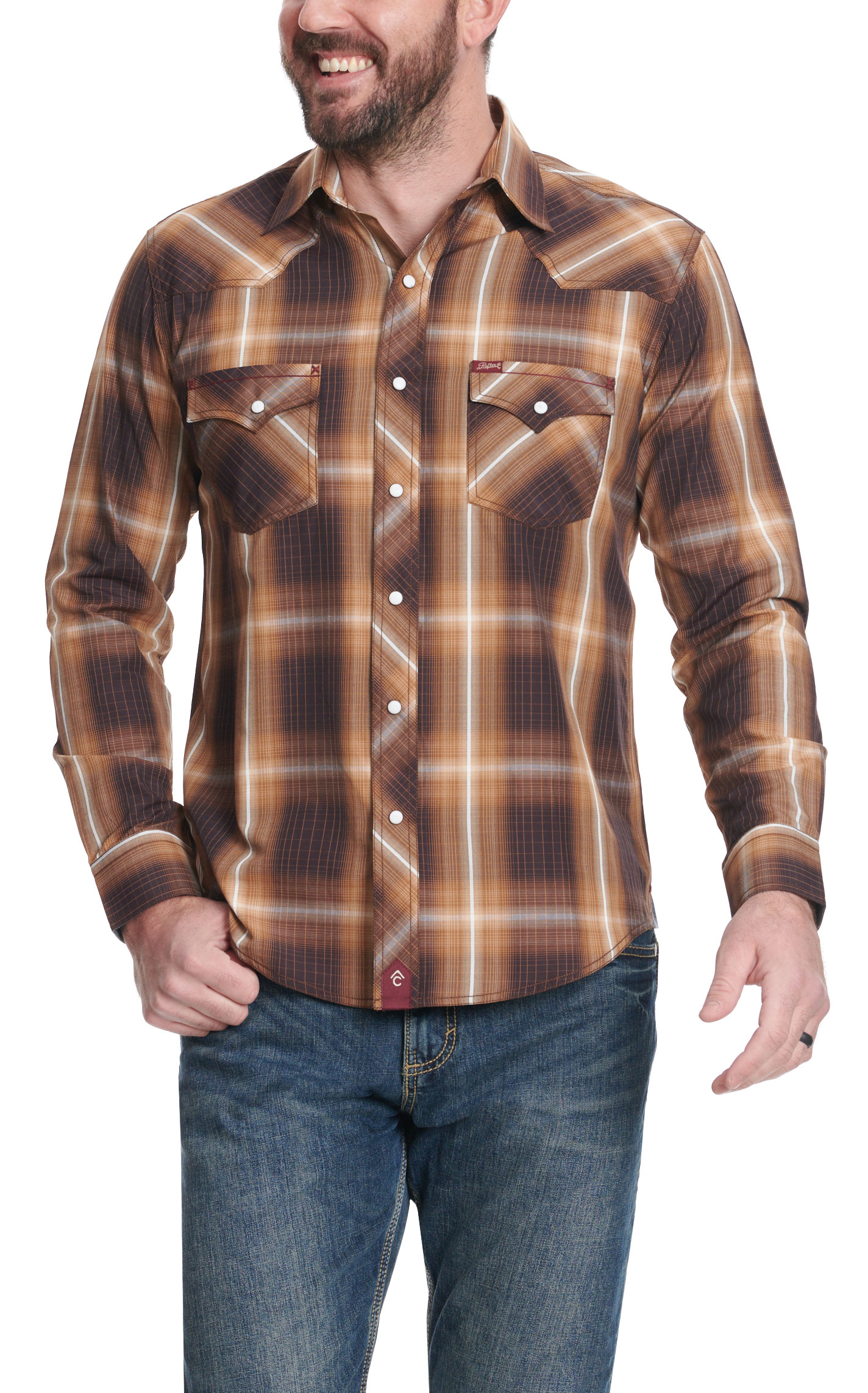 Rafter C Men's Red Dirt Collection Coffee Plaid Western Shirt - Image 1
