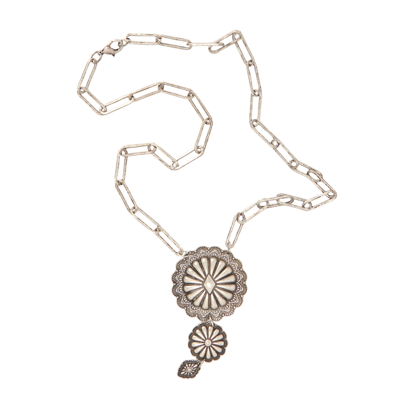 Rockin C Silver 3 Concho Chain Necklace - Image 1