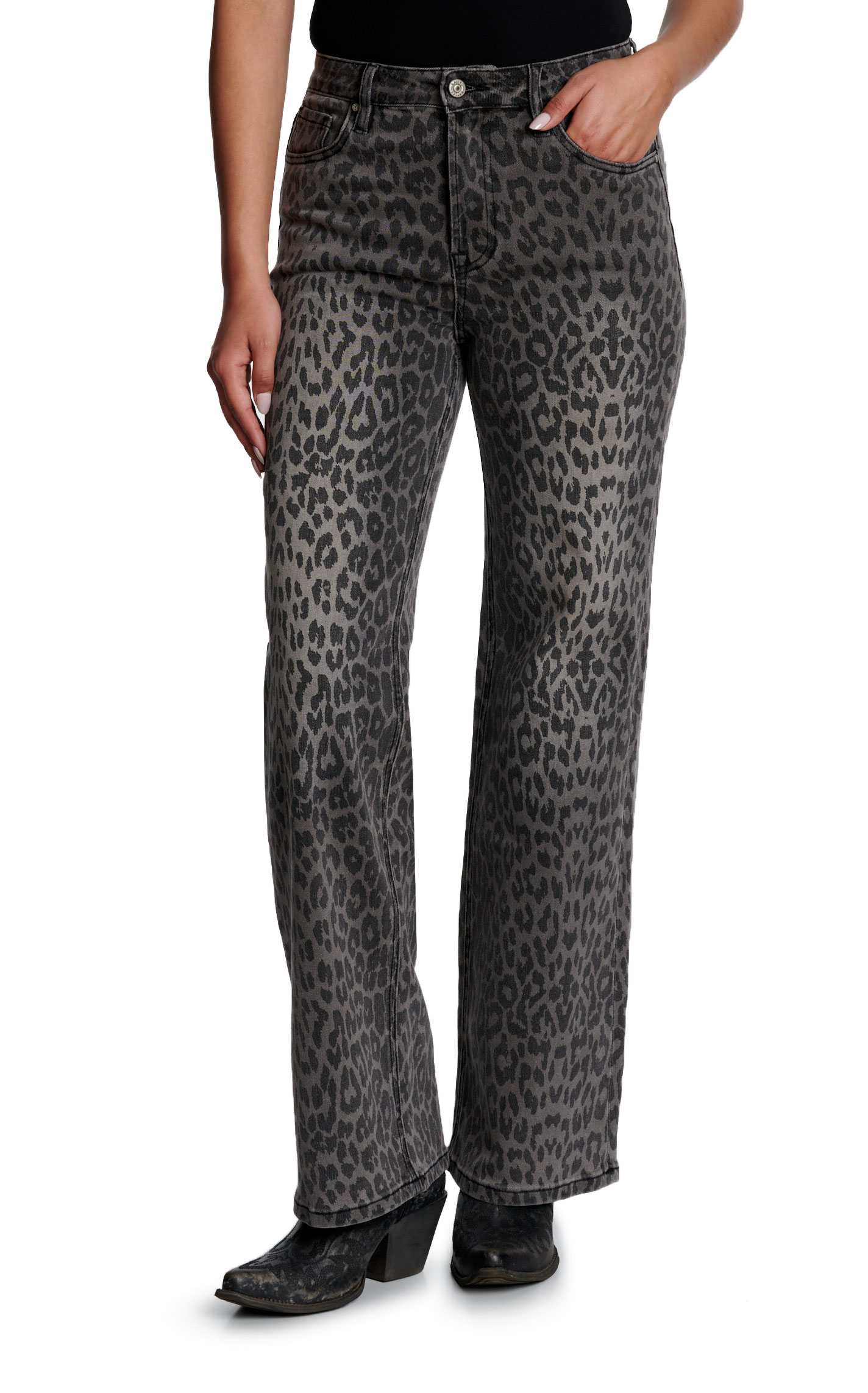 Bayeas Women's Leopard Print Black Wide Leg Jeans - Image 1