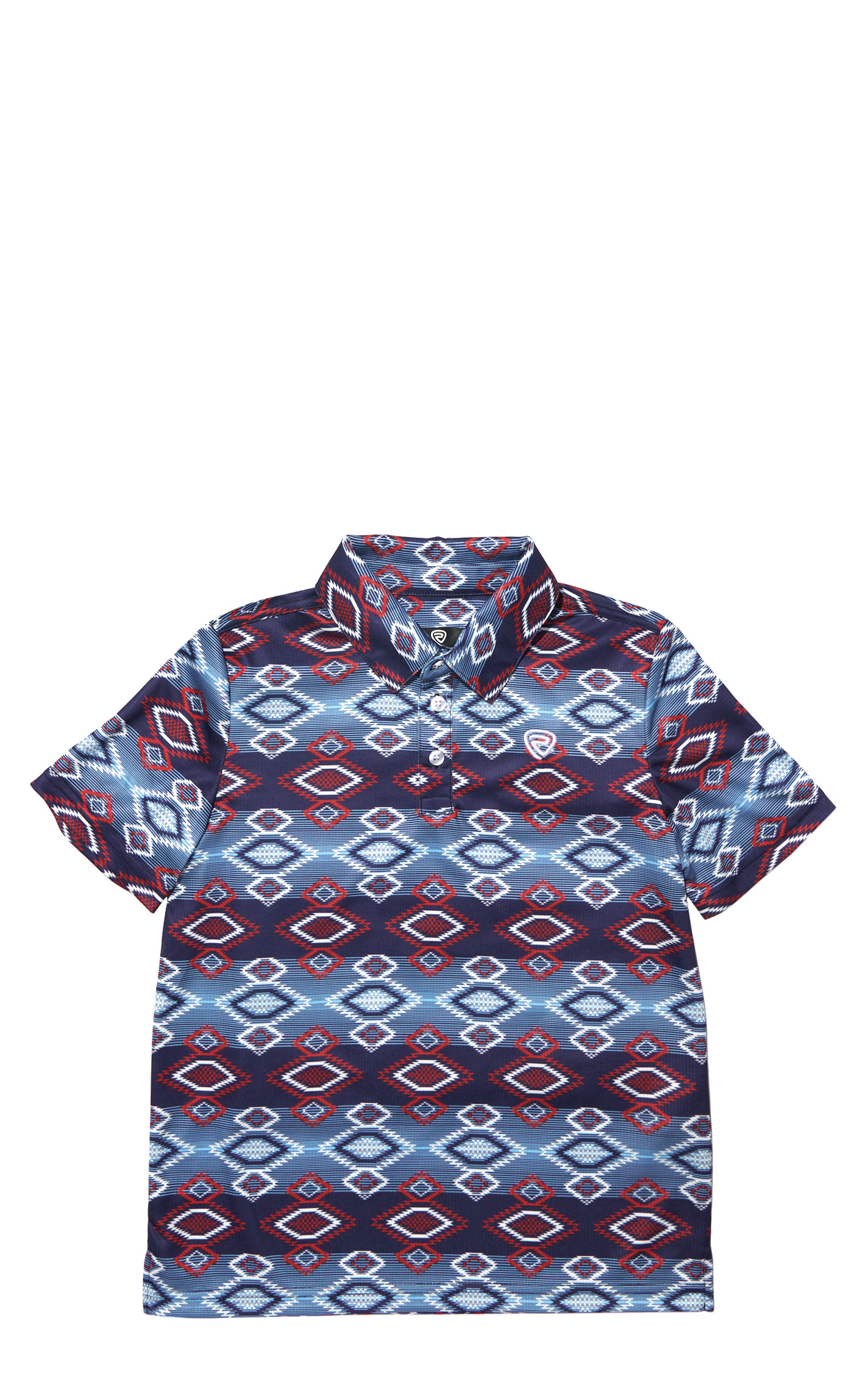 Rock & Roll Denim Boy's Red White & Navy Aztec Polo Shirt - Image 1