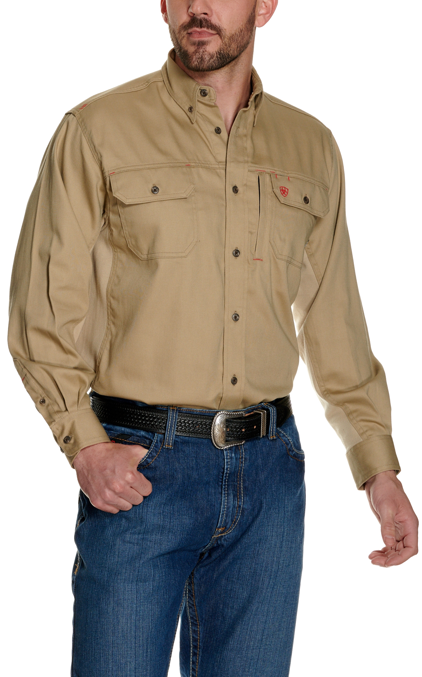 Ariat Men's Khaki Solid Vent FR Work Shirt - Image 1