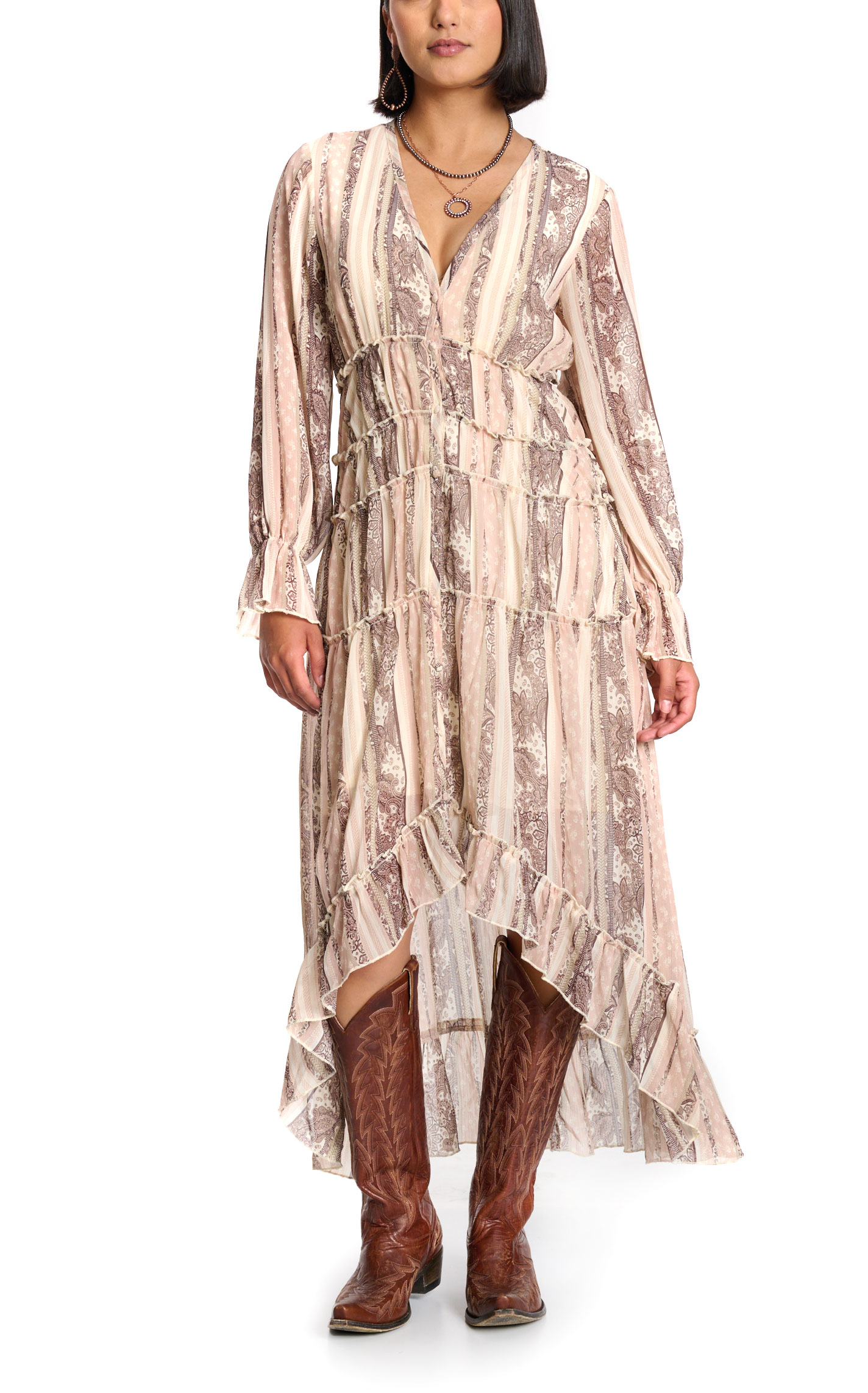 Blue B Women's Chocolate & Dusty Pink Vertical Paisley Dress - Image 1