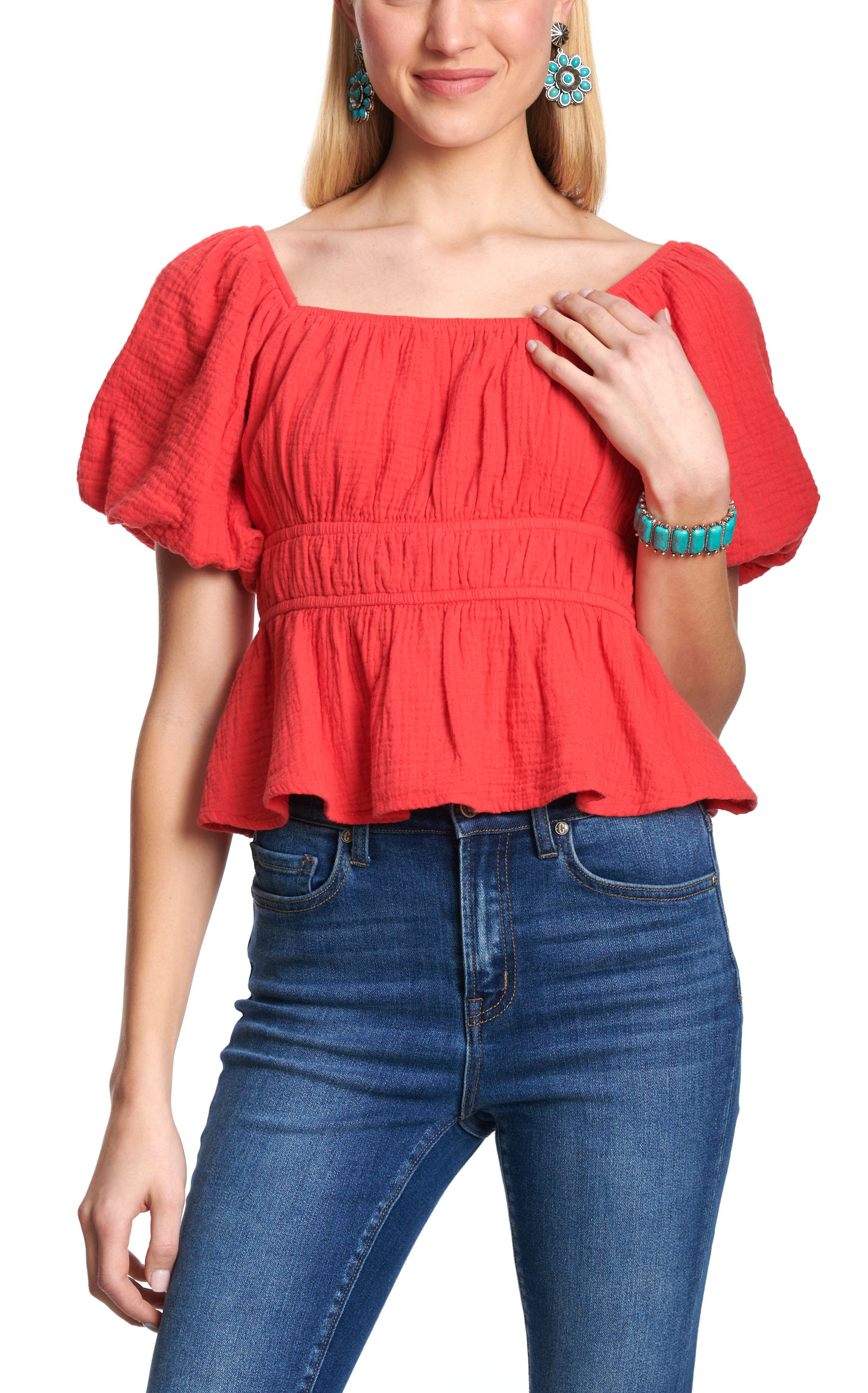Rockin C Women's Coral Crinkle Top - Image 1