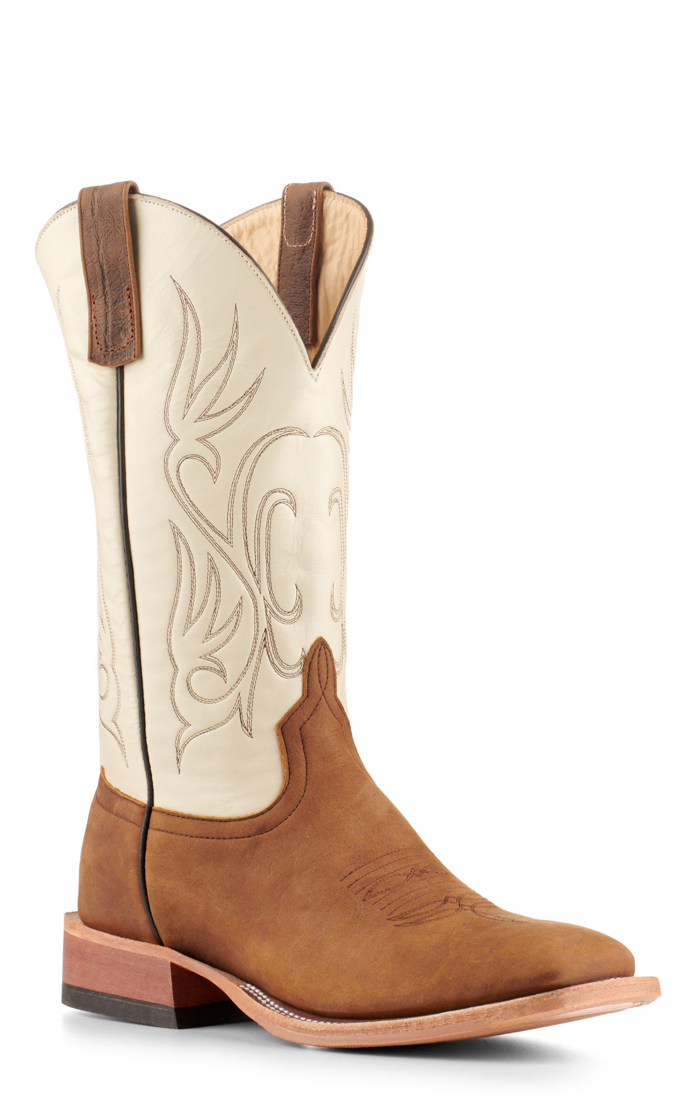 Anderson Bean Men's Natural Brown Bison and Bone Hybrid Sole Wide Square Toe Cowboy Boots - Image 1
