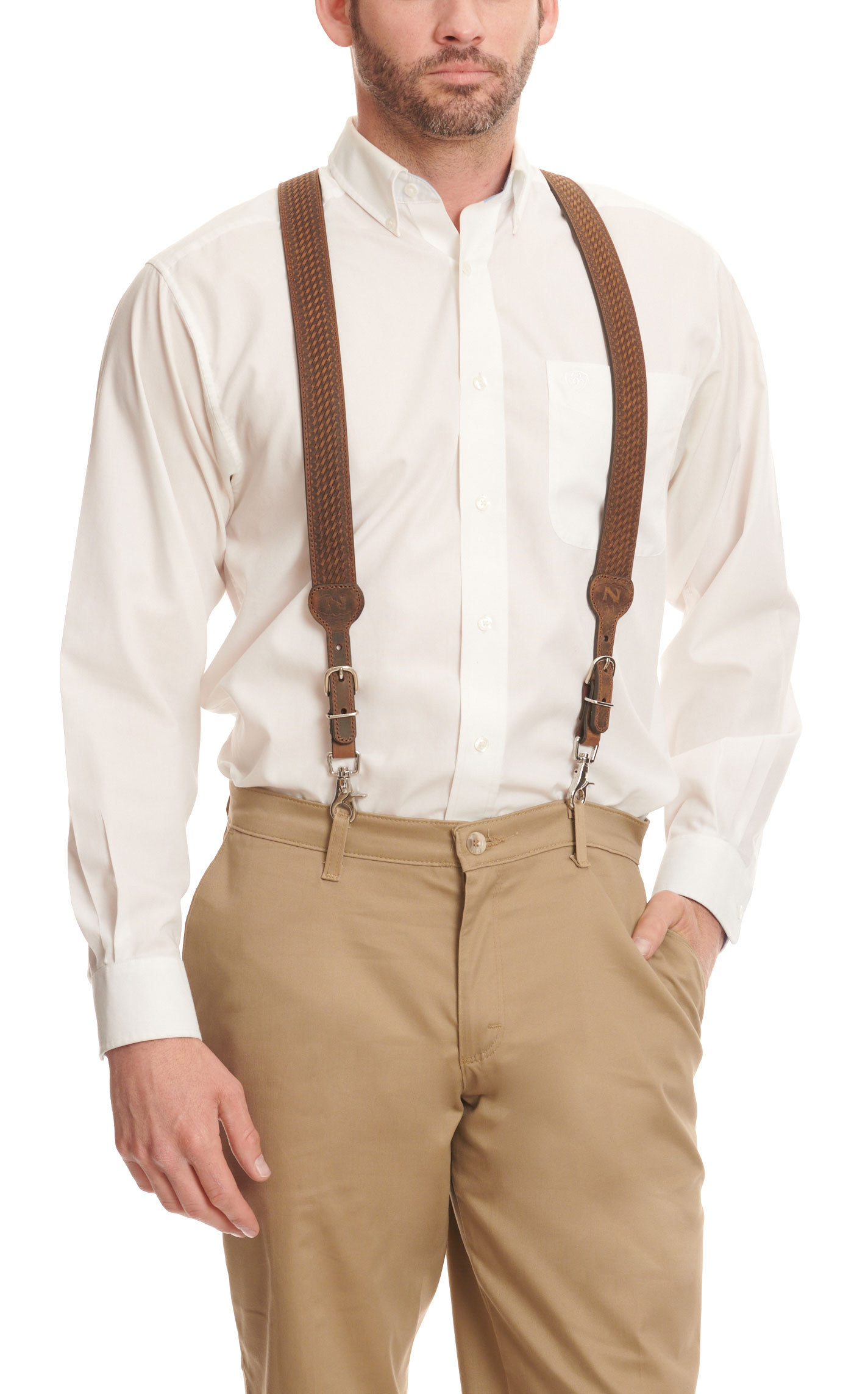 Nocona Men's Medium Brown Basket Weave Suspenders - Image 1