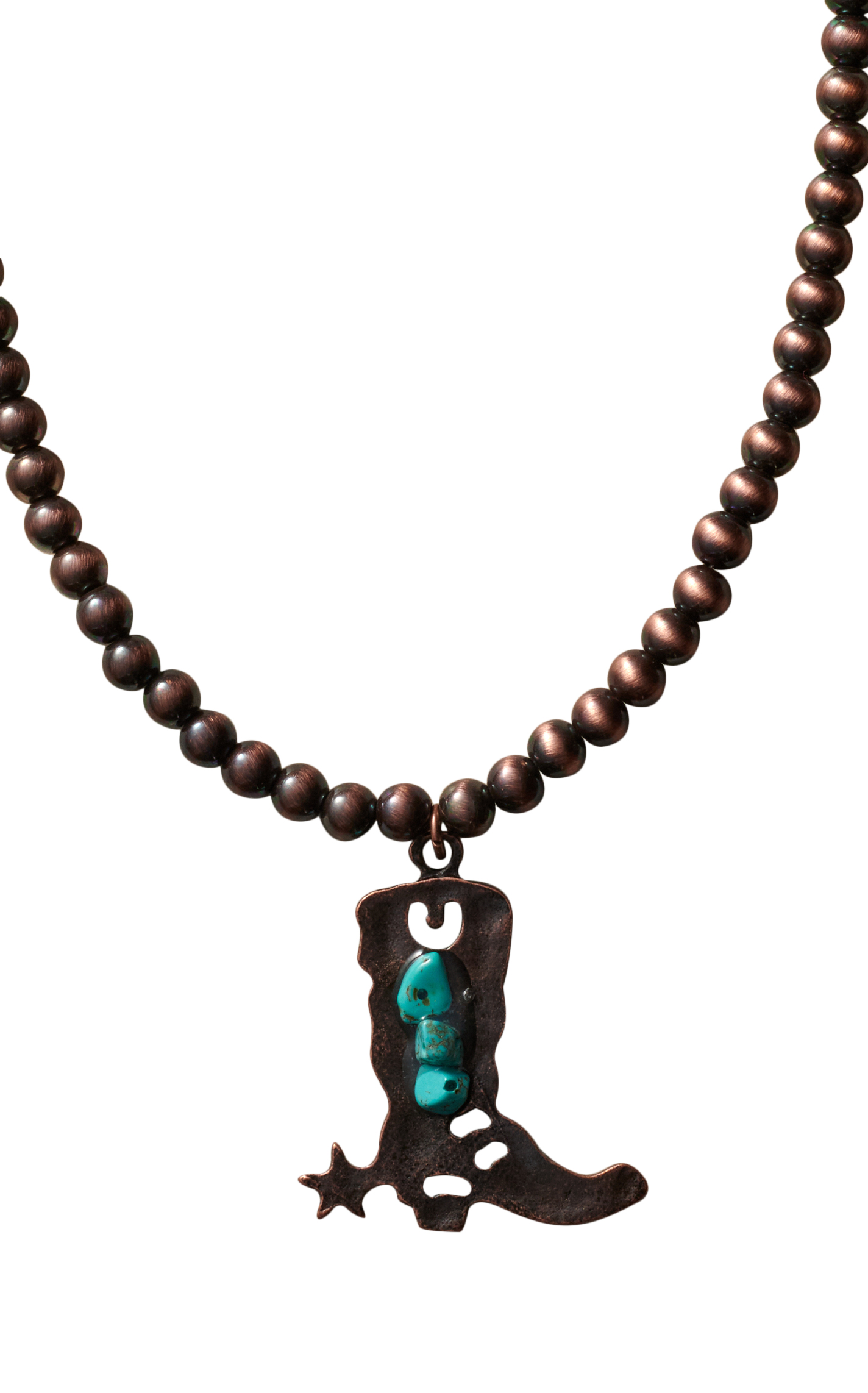 Rockin C Copper Navajo Pearl Beads & Turquoise Boot Pendant Necklace - Image 1