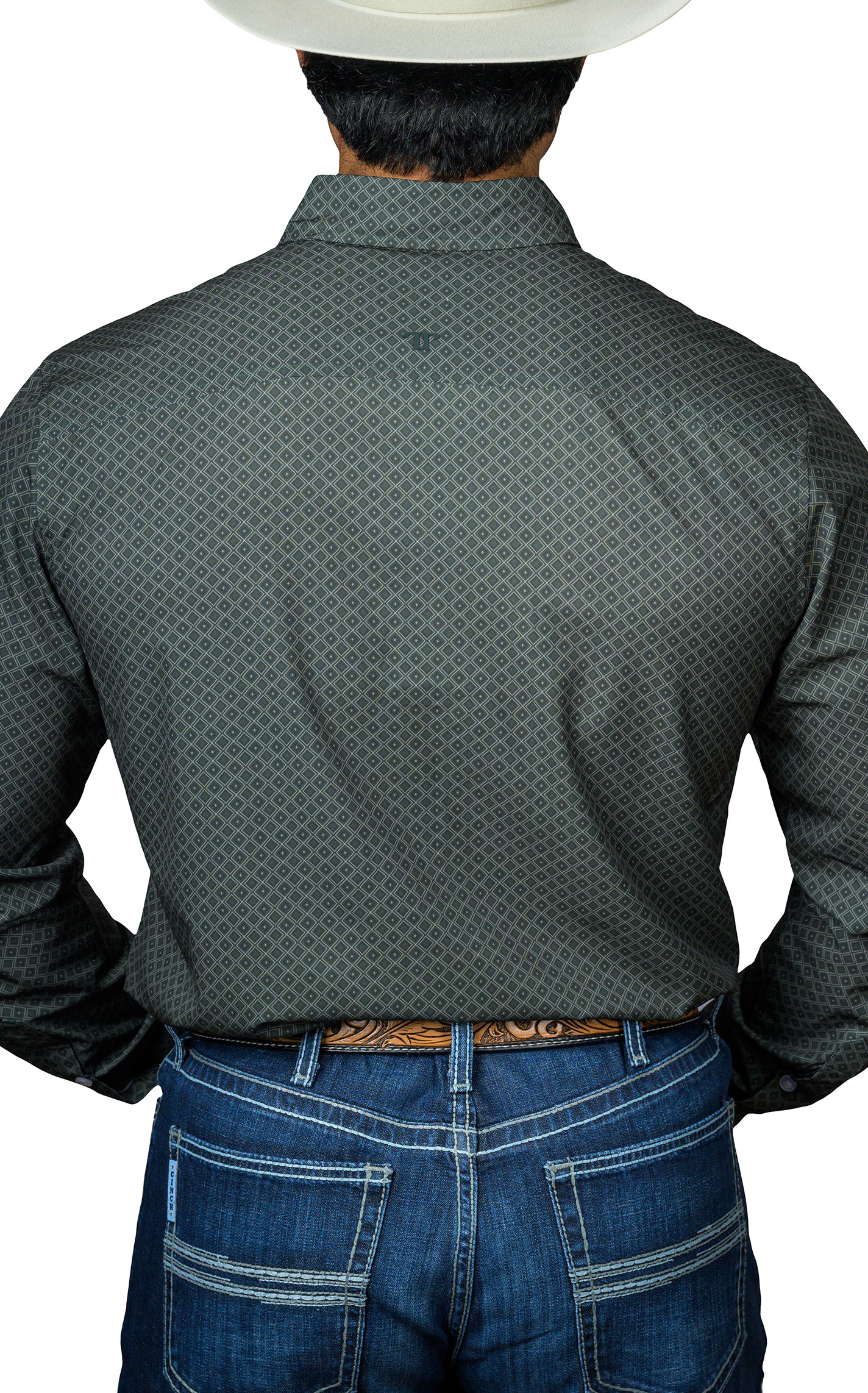 Ferrell Men's Sage & Forest Geo Print Western Shirt - Image 1