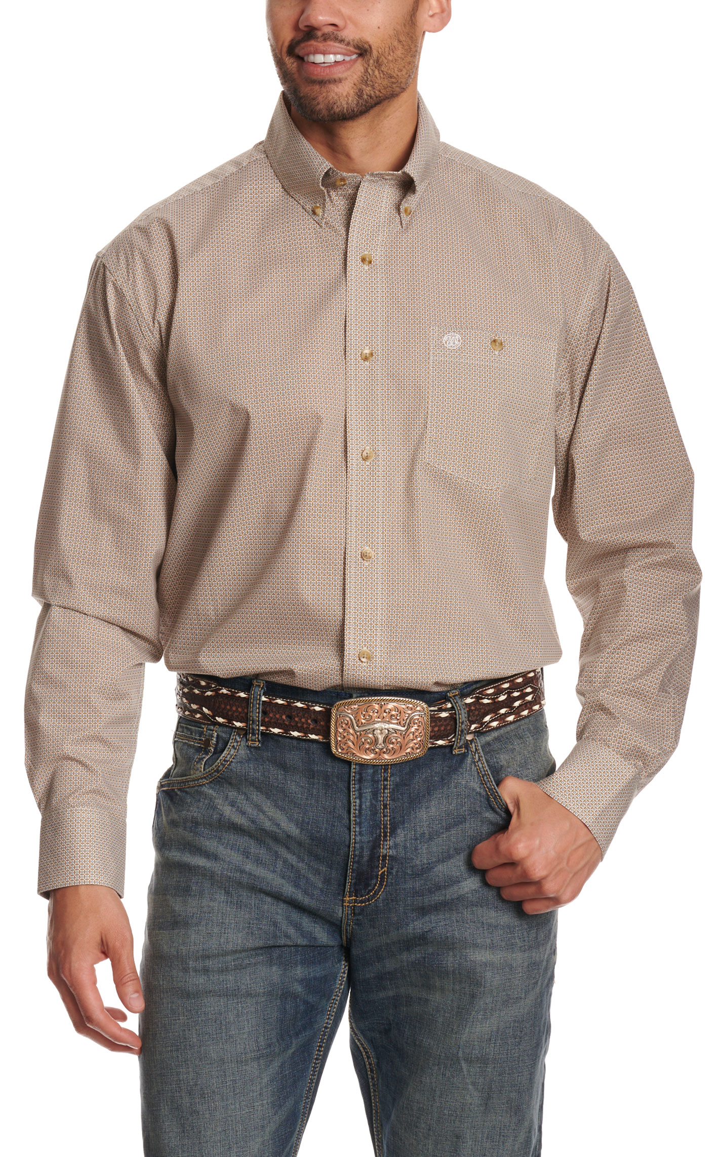 Wrangler Classic Men's Coffee Geo Print Western Shirt - Big & Tall - Image 3