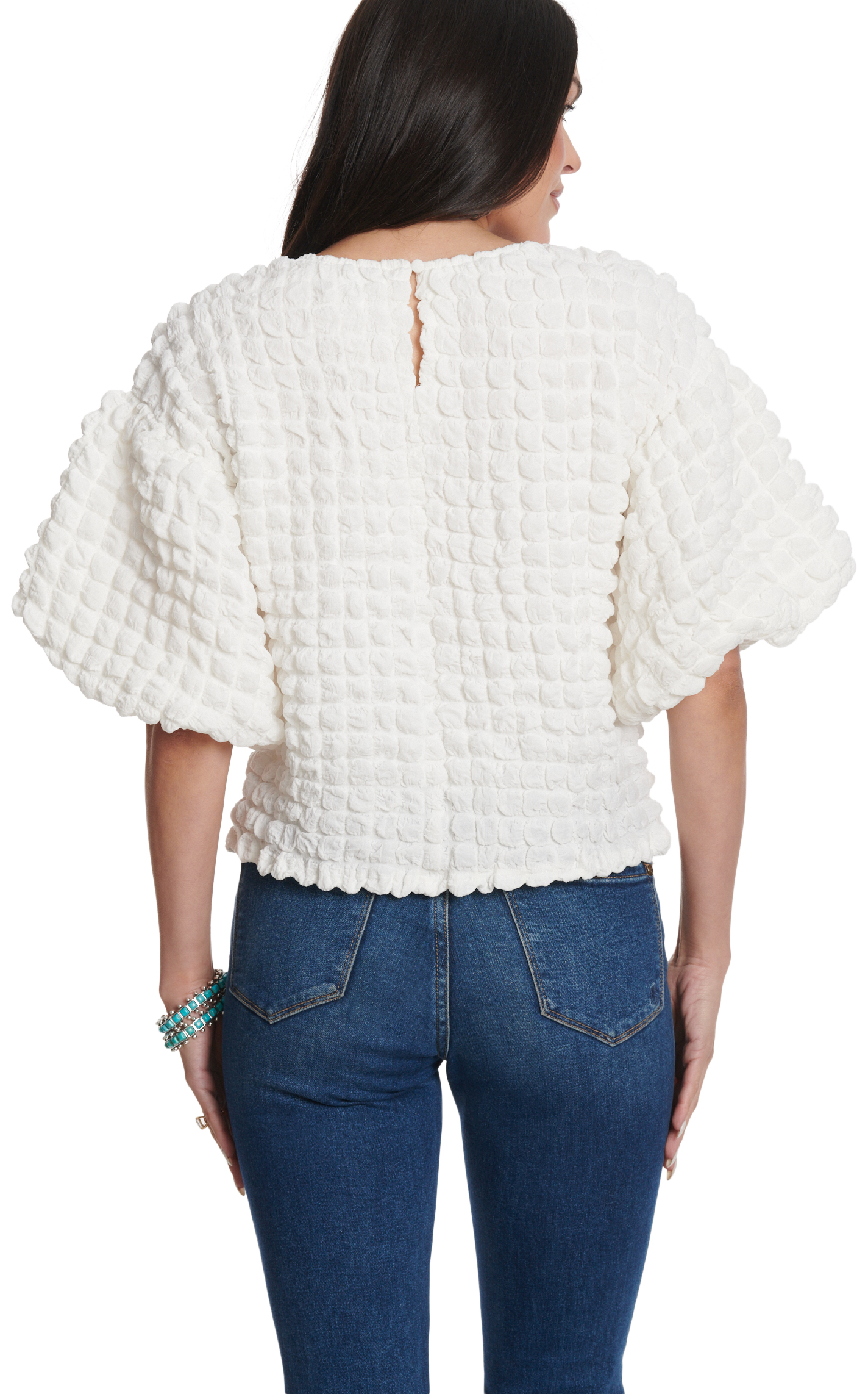 TCEC Women's White Puffed Squares & Sleeves Top - Image 1