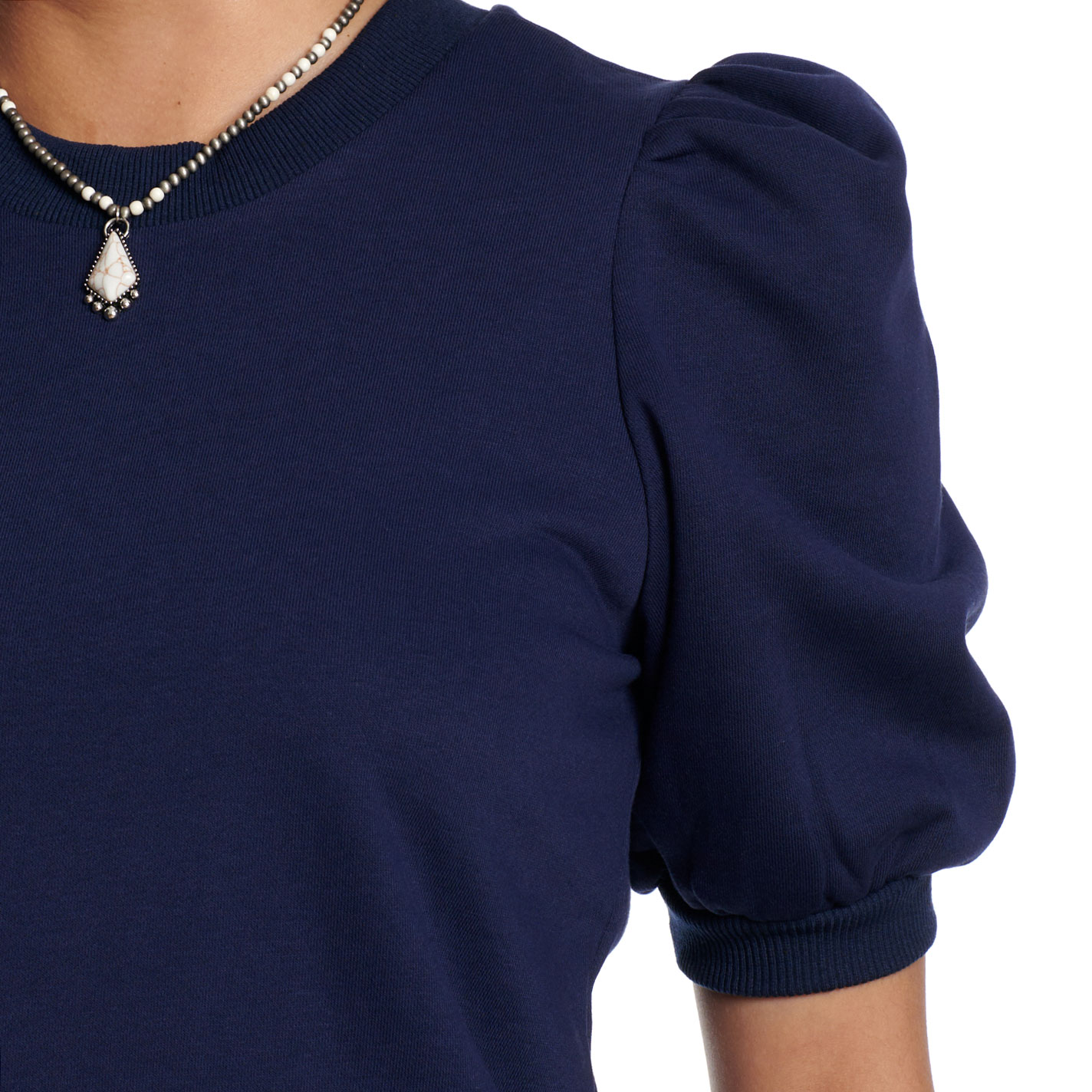 TCEC Women's Navy Puff Sleeve Knit Top - Image 1