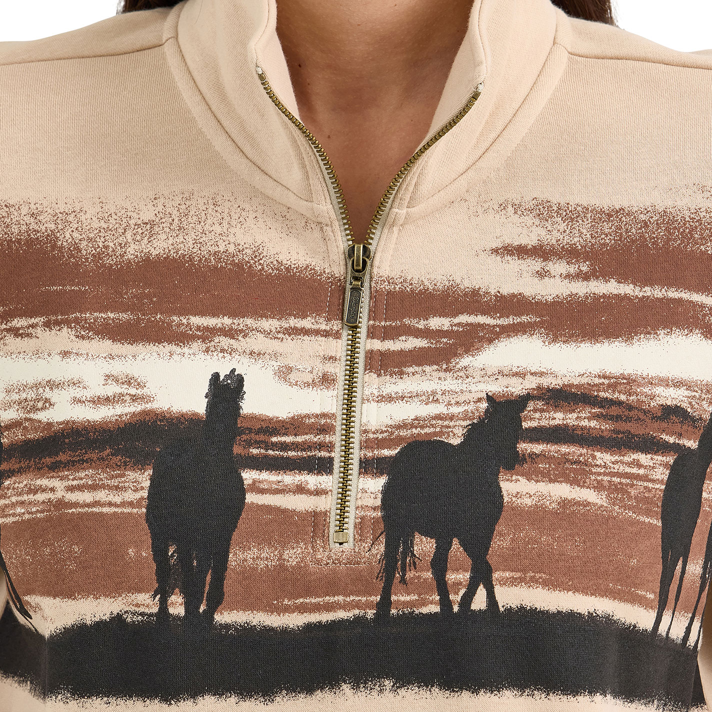 Wrangler Retro Women's Light Tan Horse Print Sweatshirt - Image 1