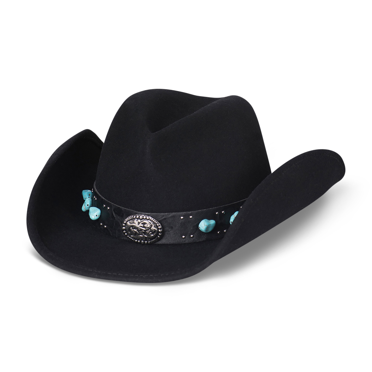 Scala by Dorfman Pacific Black Crushable Wool Turquoise Stone Band Cowboy Fashion Hat - Image 1