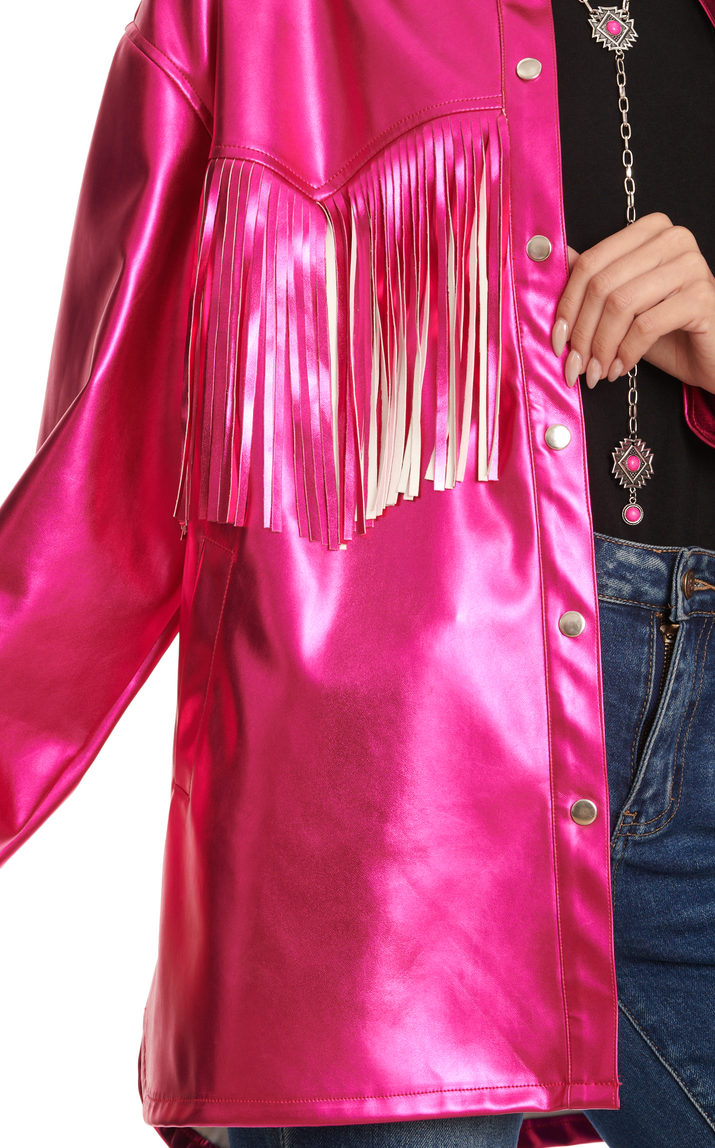 Southern Grace Women's Change of Pace Metallic Hot Pink Fringed Jacket - Image 1