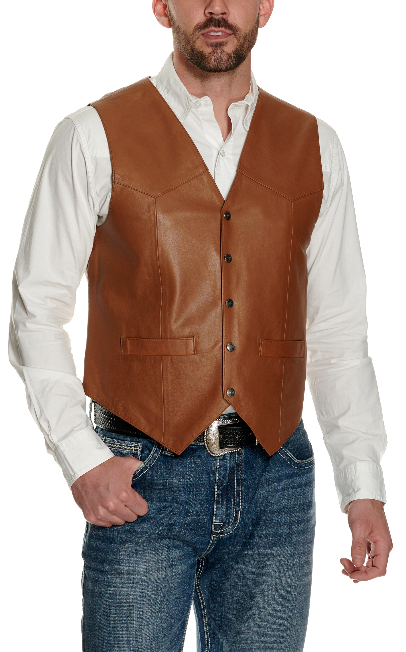 Scully Men's Dark Cognac Smooth Lamb Vest - Image 1
