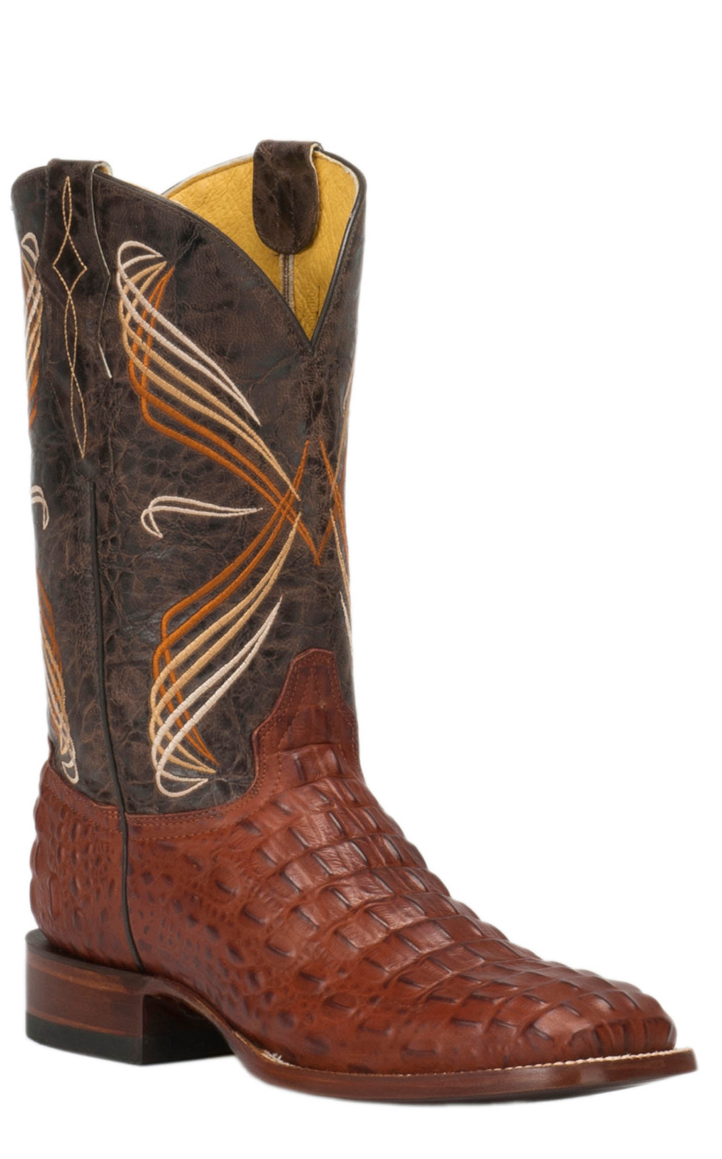 Cavender's Men's Cognac Hornback Caiman Print Square Toe Cowboy Boots - Image 1