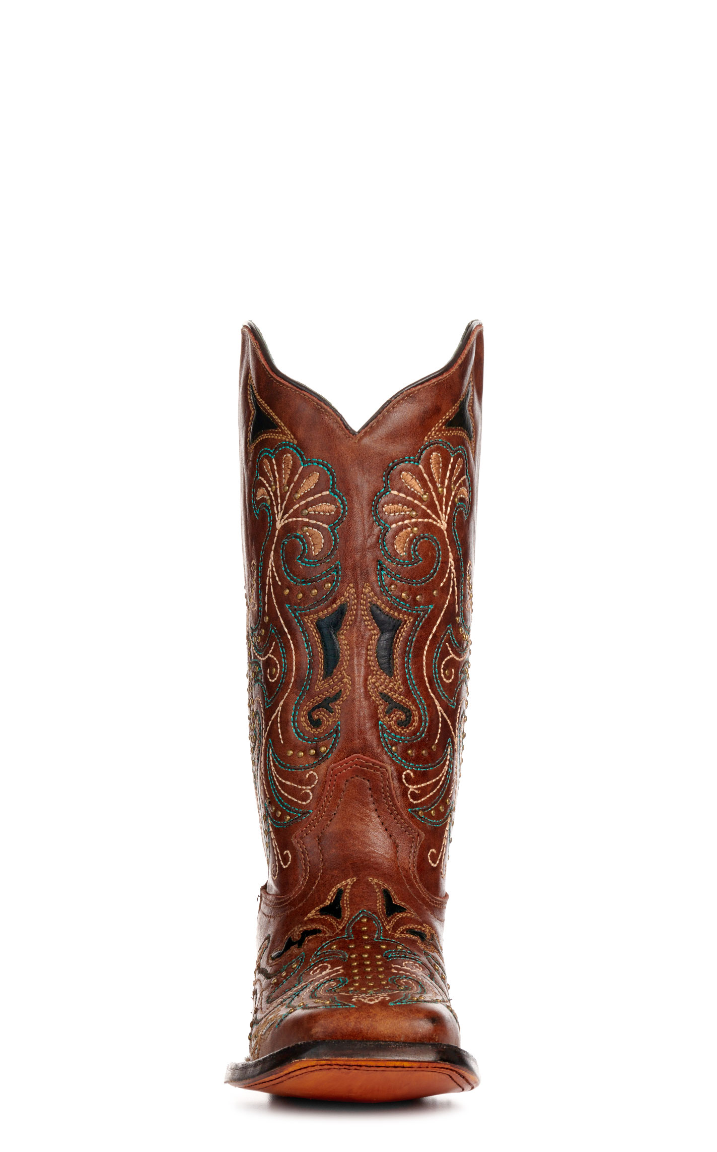 Corral Women's Dark Tan with Embroidery and Studs Square Toe Cowboy Boots - Image 1