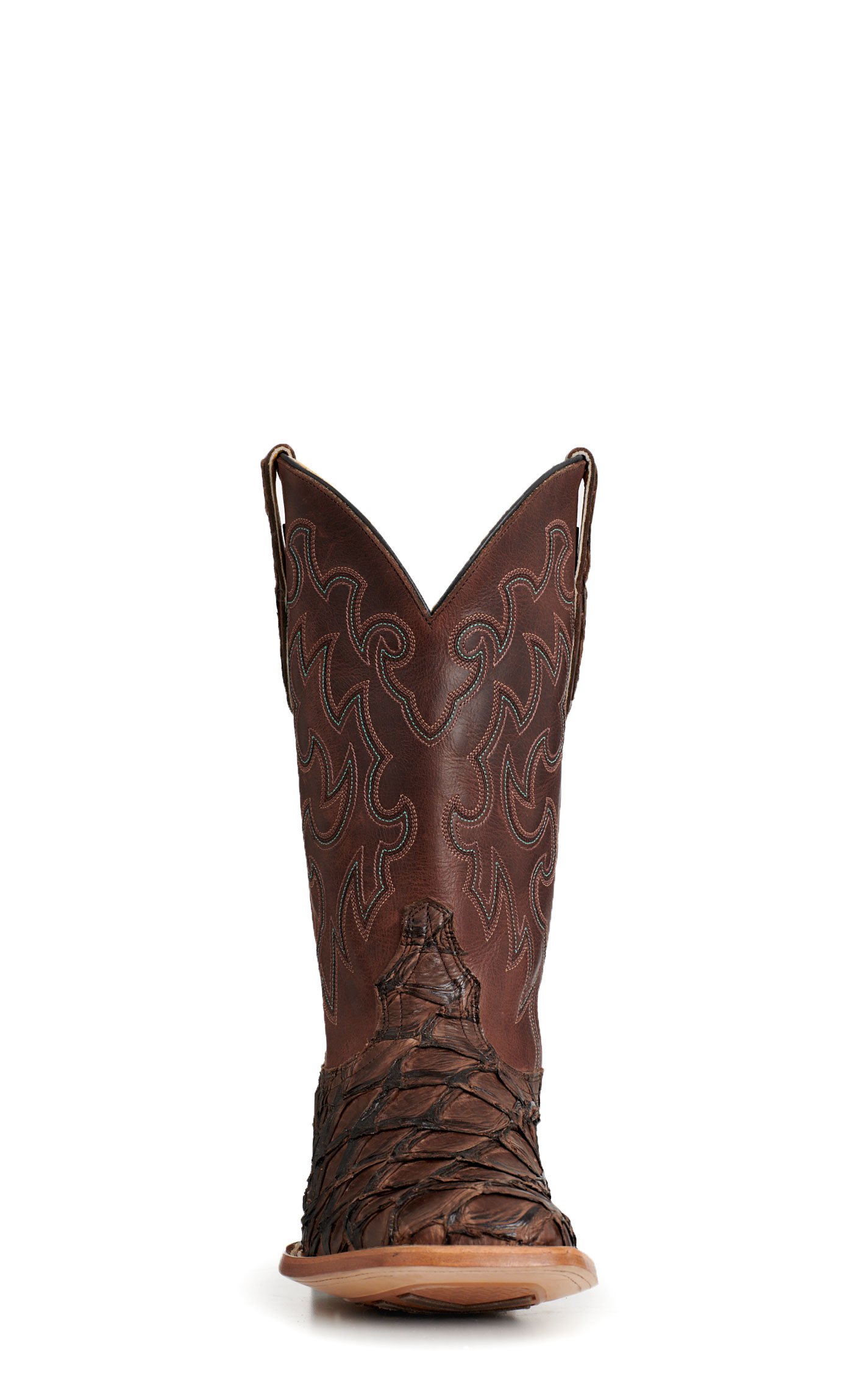 Cavender's Men's Chocolate Pirarucu & Cowhide Wide Square Toe Exotic Cowboy Boots - Image 1