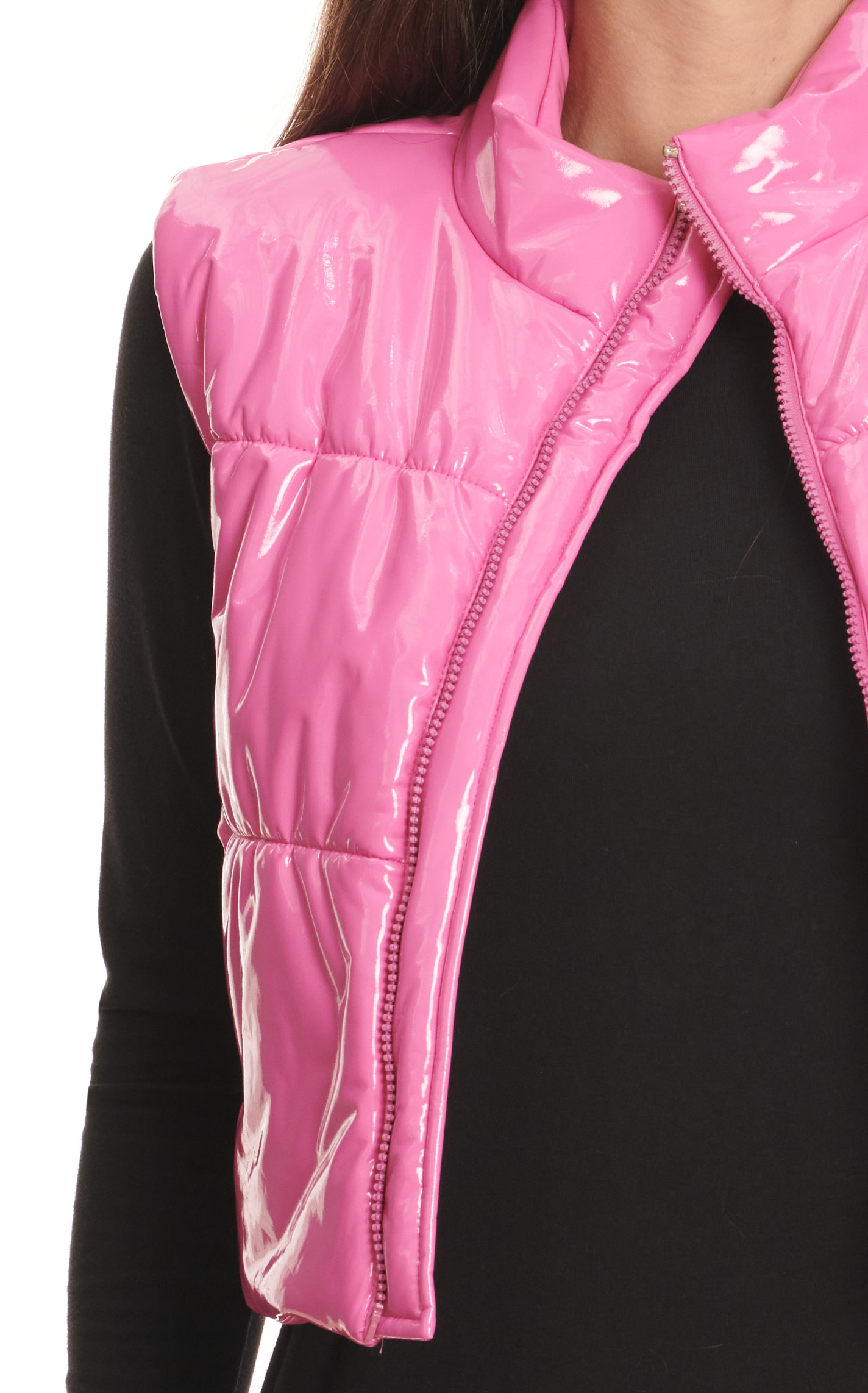 Blue B Women's Glossy Bubblegum Pink Puff Vest  - Image 1