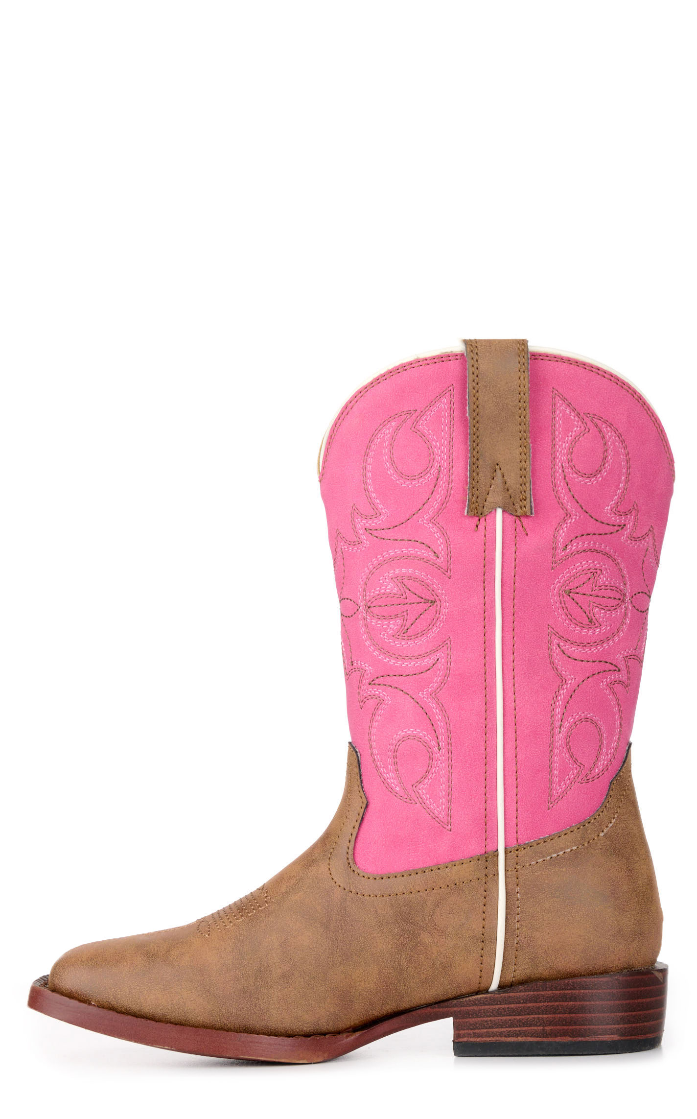 Roper Girls' Youth Ainsley Tan and Pink Square Toe Cowboy Boots - Image 1