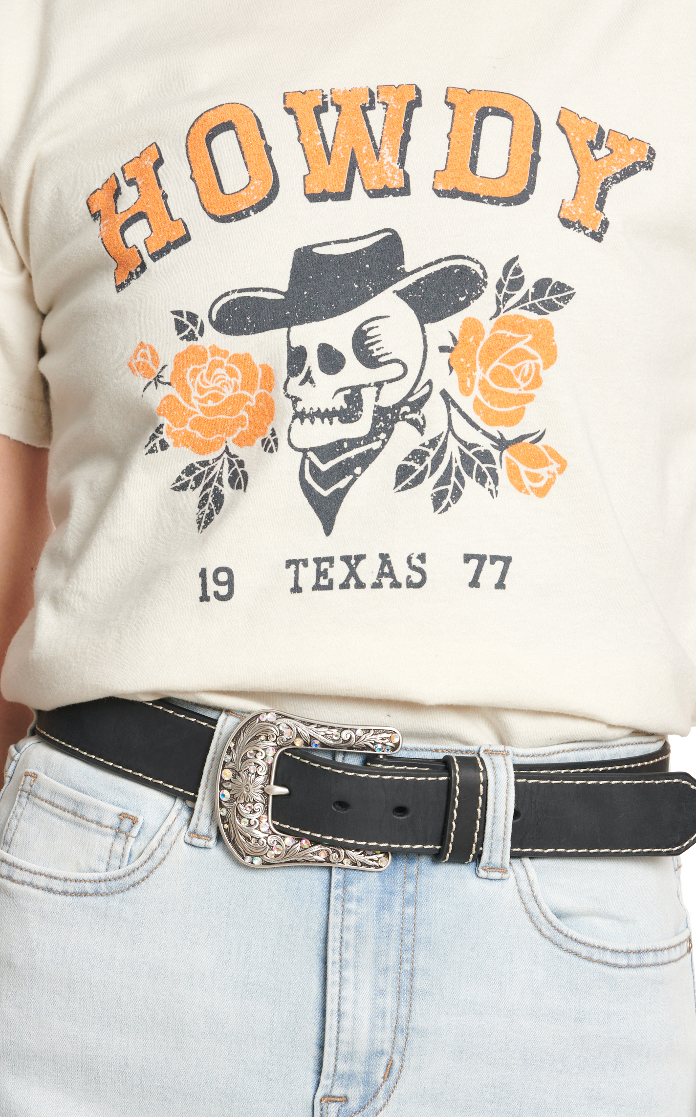 Refined Canvas Women's Distressed Bone Howdy Graphic Short Sleeve T-Shirt - Image 1