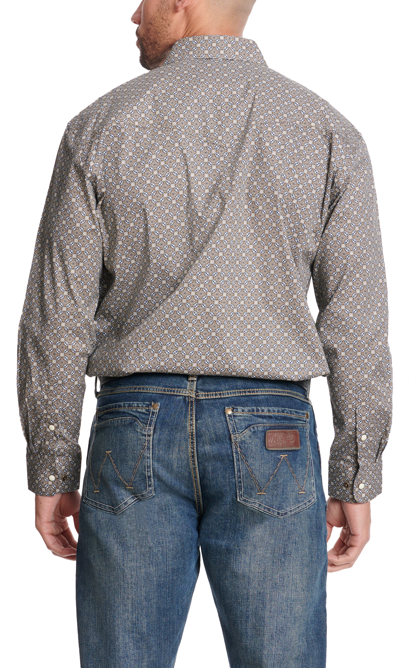 Rafter C Men's ProFlex45 Taupe Geo Print Western Shirt - Big & Tall Sizes - Image 1