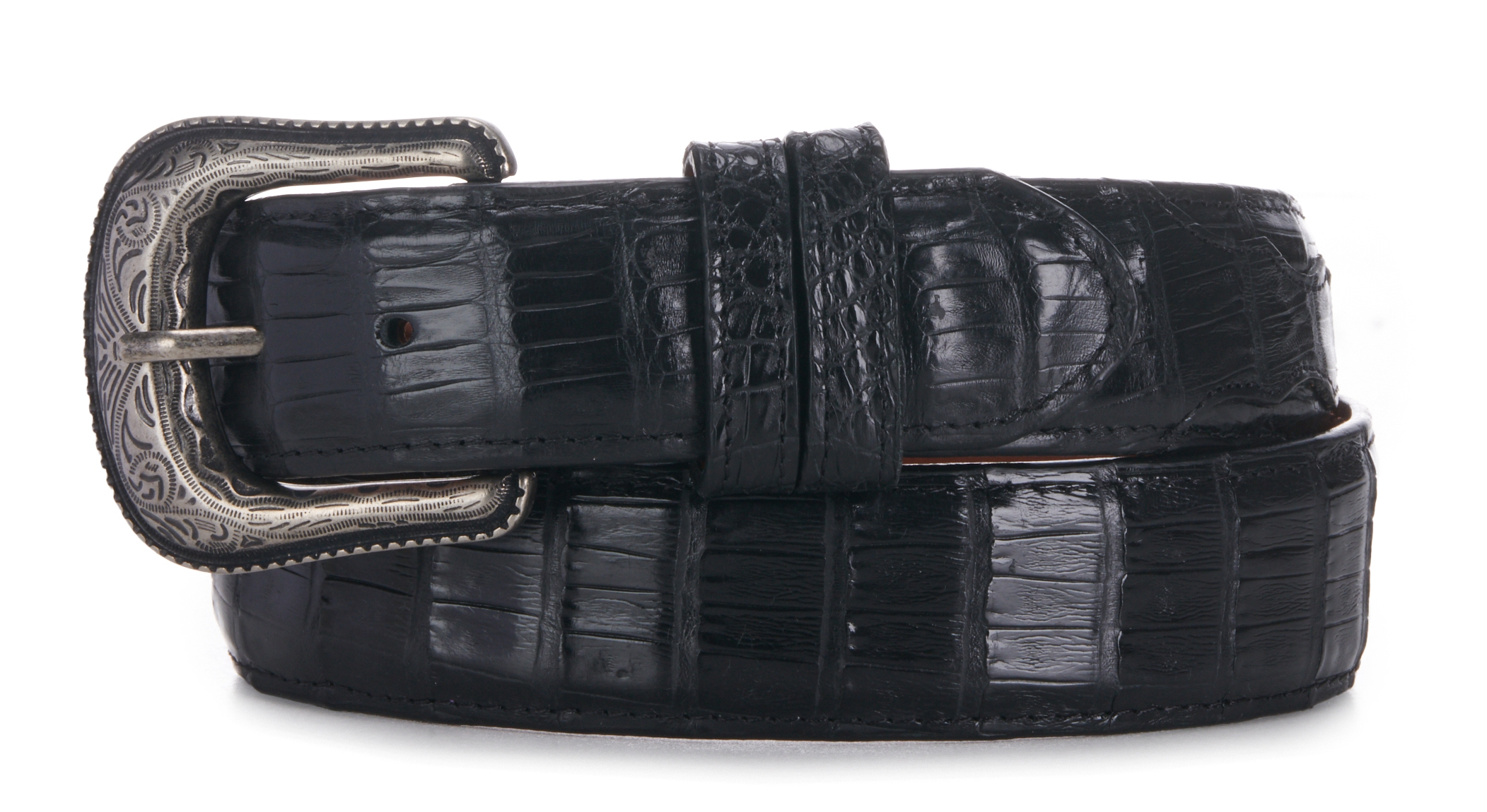 Cavender's Men's Black Caiman Belly Exotic Western Belt - Image 1