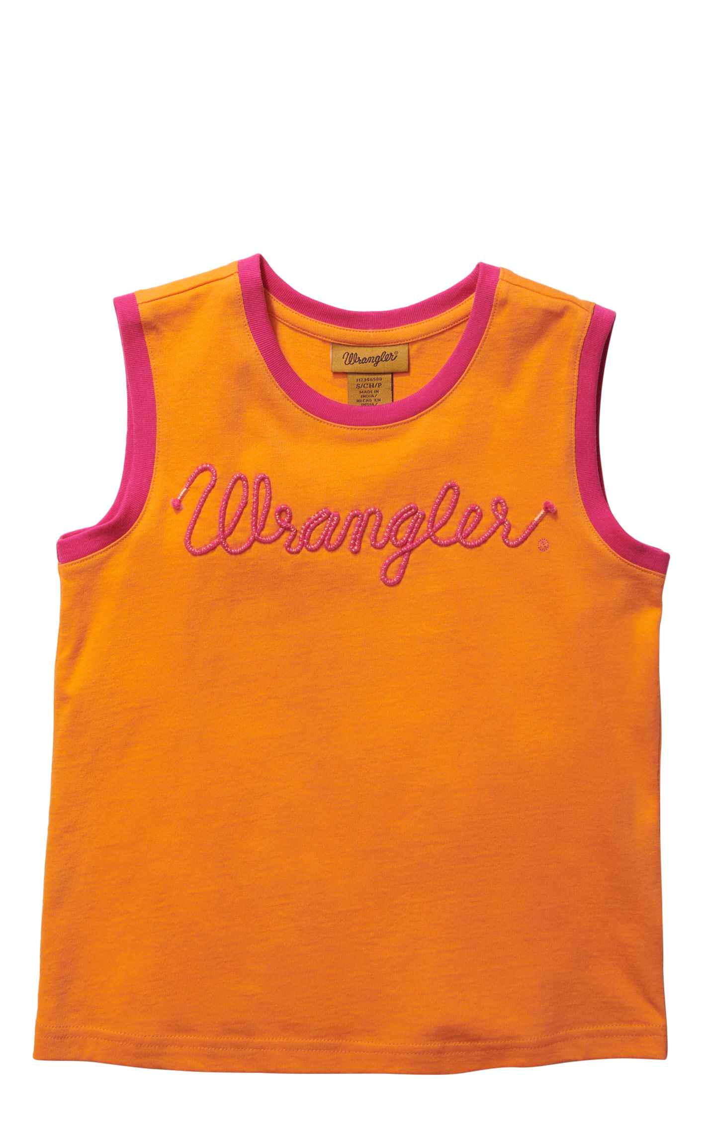 Wrangler Girl's Tangerine & Hot Pink Embroidered Logo Sleeveless Top - Image 1