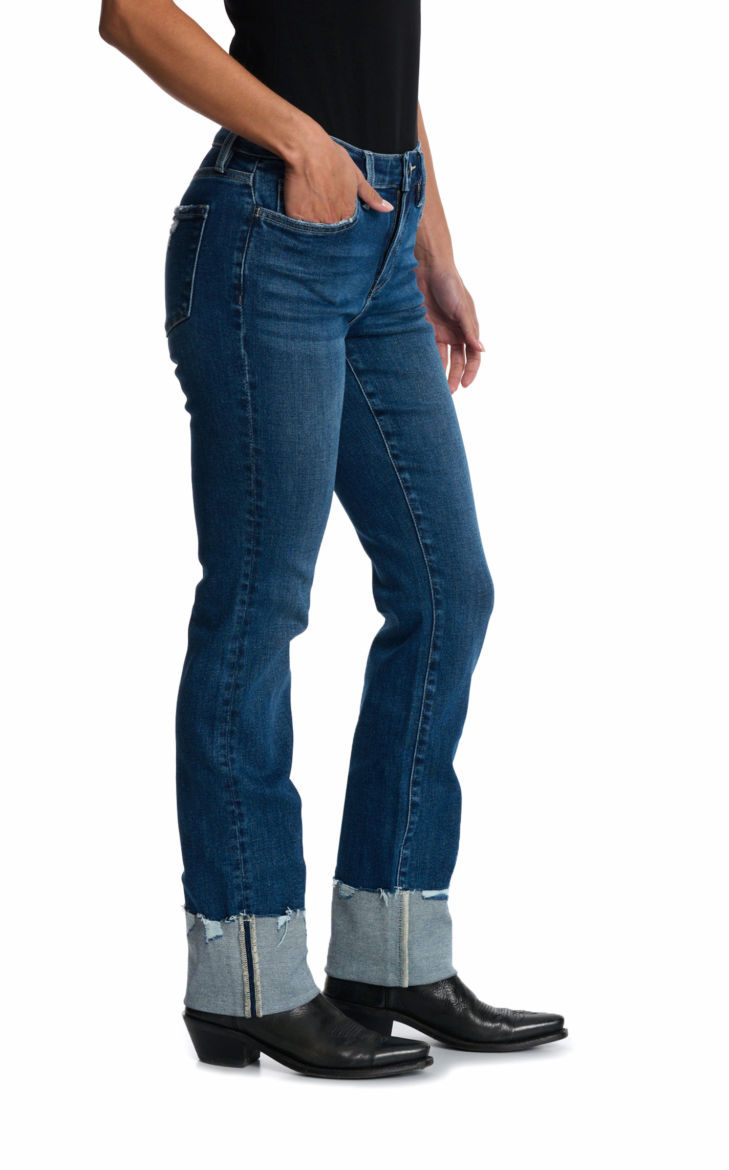 Lovervet by Vervet Women's Dark Wash Slim Straight Cuffed Jeans - Image 1