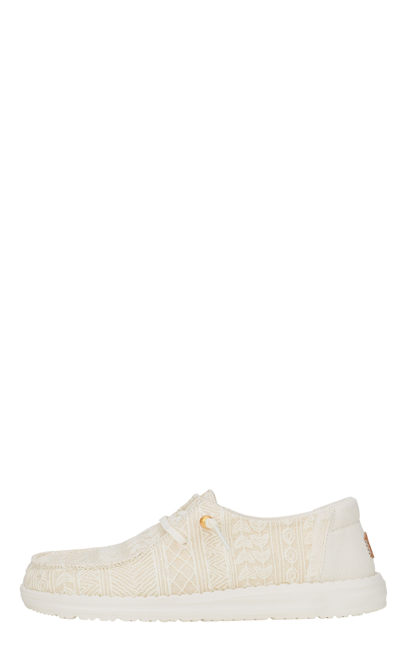 Hey Dude Women's Wendy White & Gold Crochet Lace Moc Toe Casual Shoes - Image 1