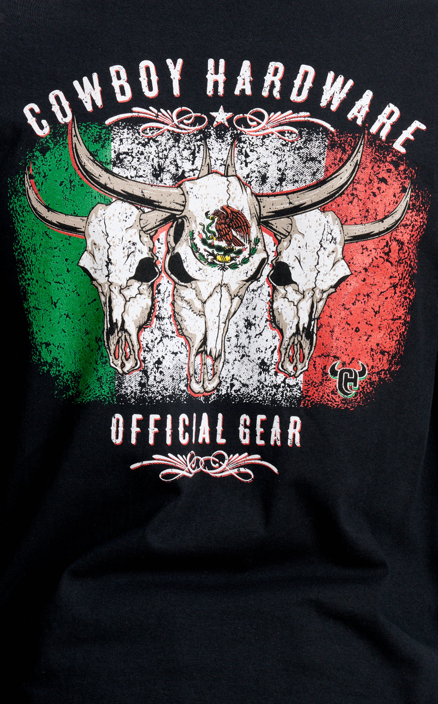Cowboy Hardware Men's Black Triple Skull Logo Graphic T-Shirt - Image 1