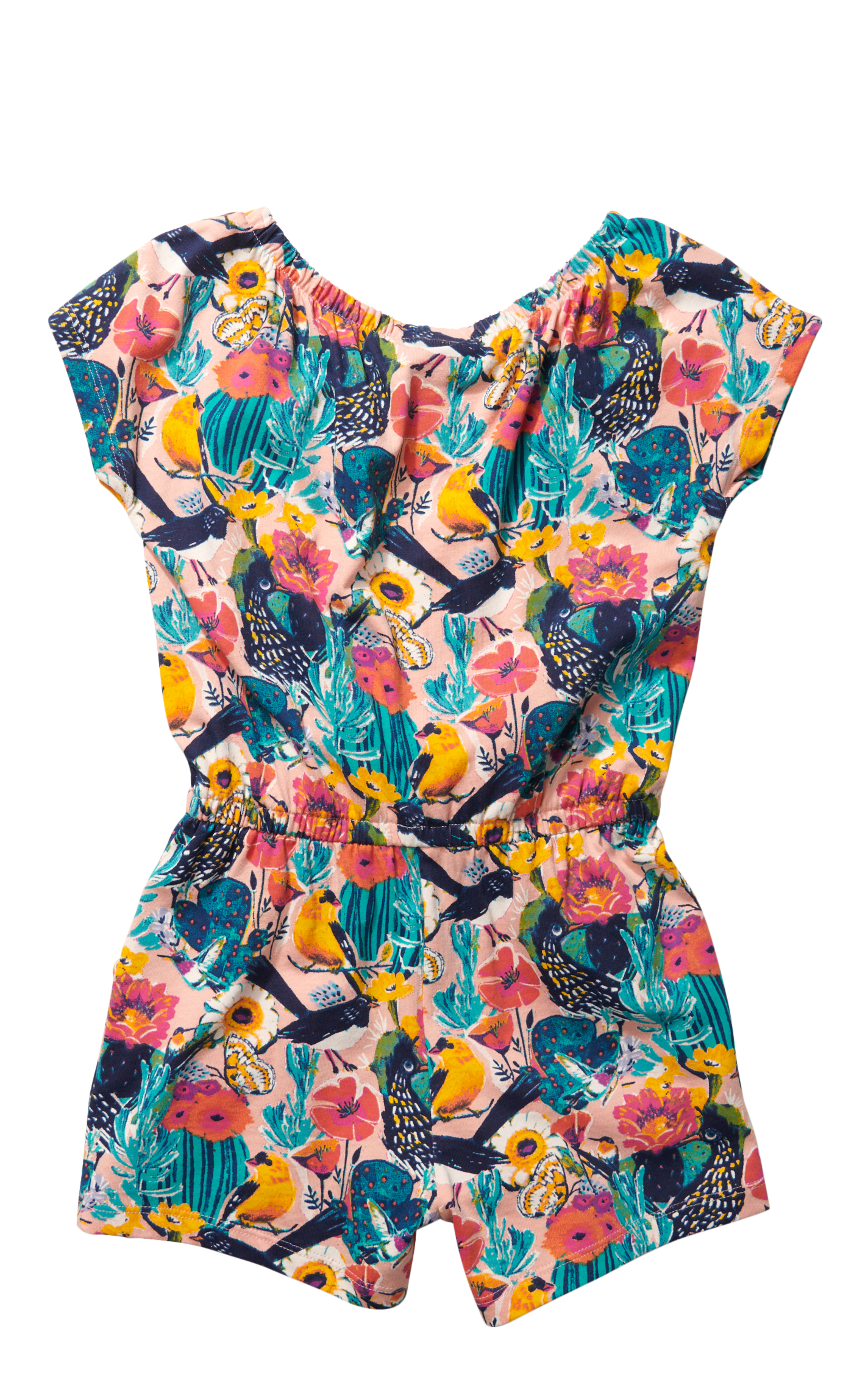 Wrangler Girl's Peach & Colorful Desert Cactus & Bird Print Short Sleeve Romper - Image 1