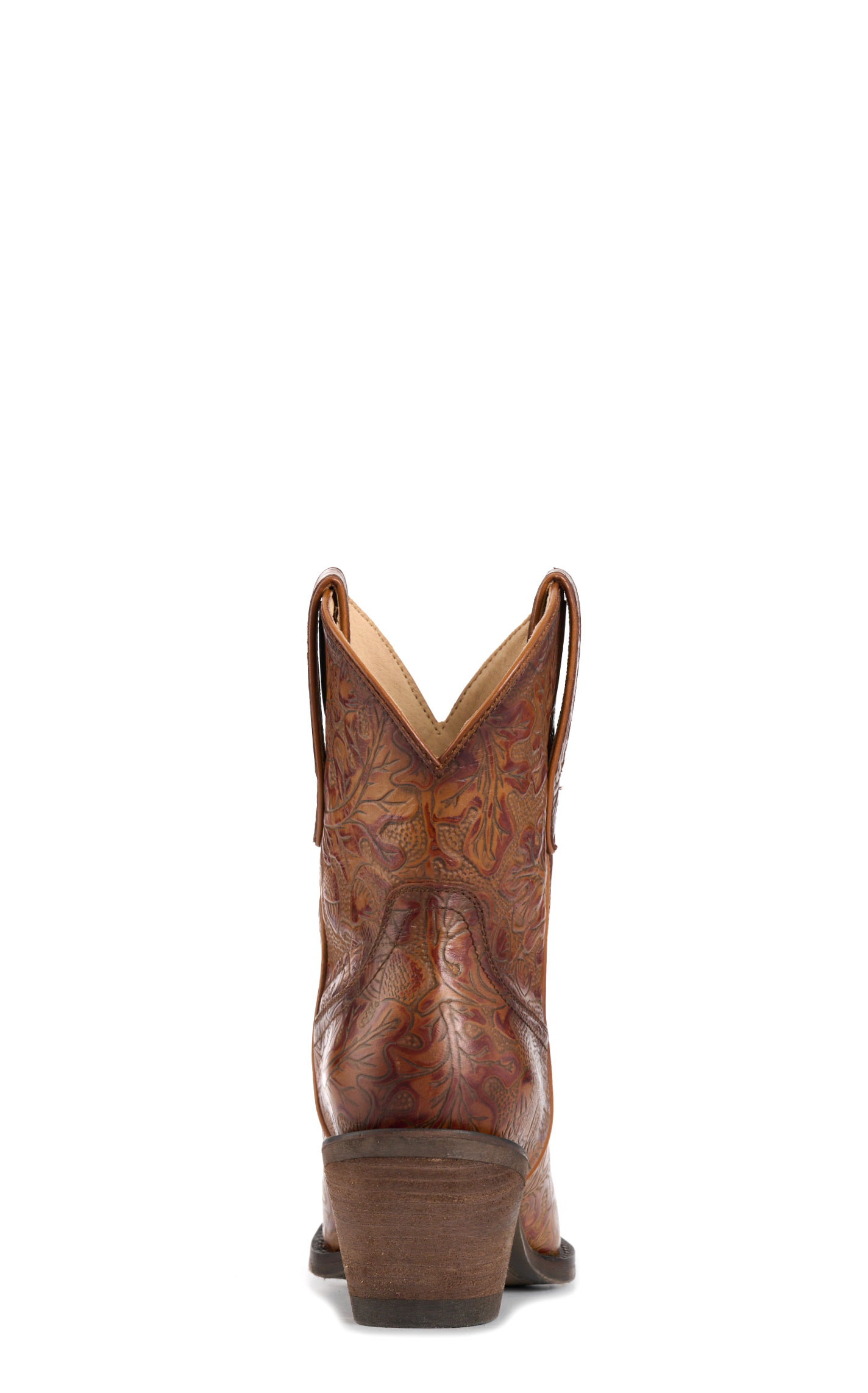 Rockin C Women’s Nut Brown Tooled Snip Toe Ankle Booties - Image 1