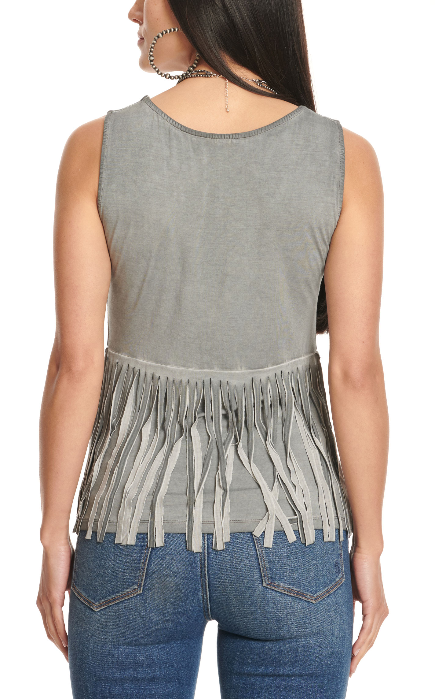 Cowgirl Hardware Women's Silvery Gray Fringed Tank Top - Image 1