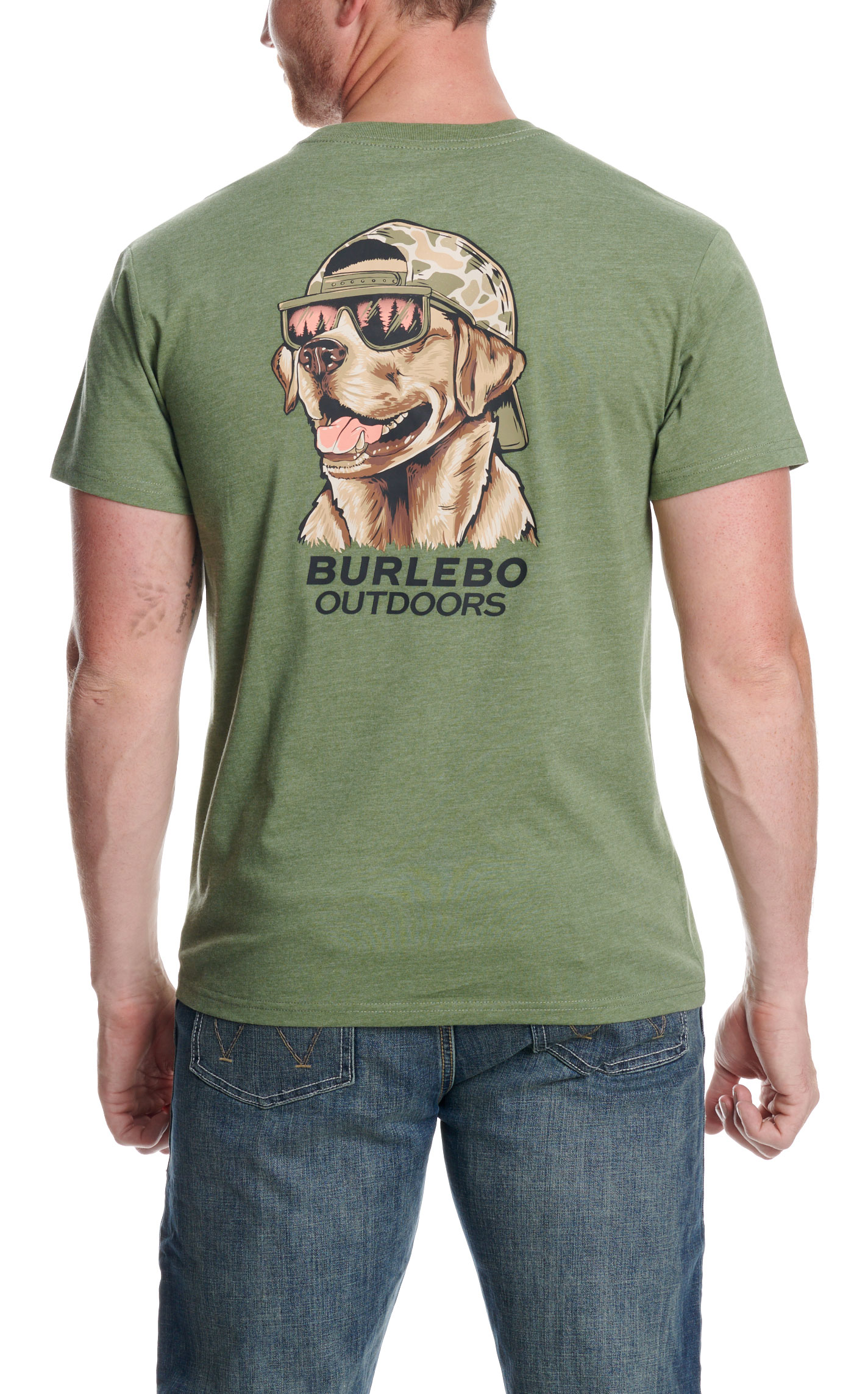 Burlebo Men's Heather Olive Mallard Camo Dog Graphic T-Shirt - Image 1