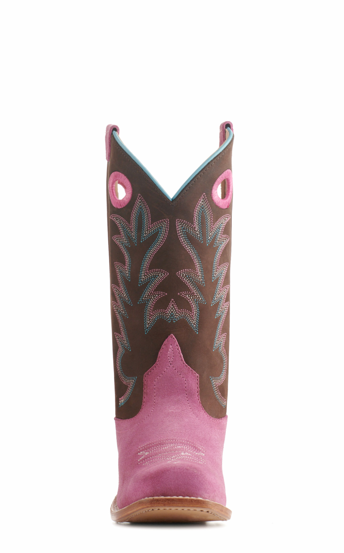 Old West Kids Pink Suede and Brown Punchy Square Toe Cowboy Boots - Image 1
