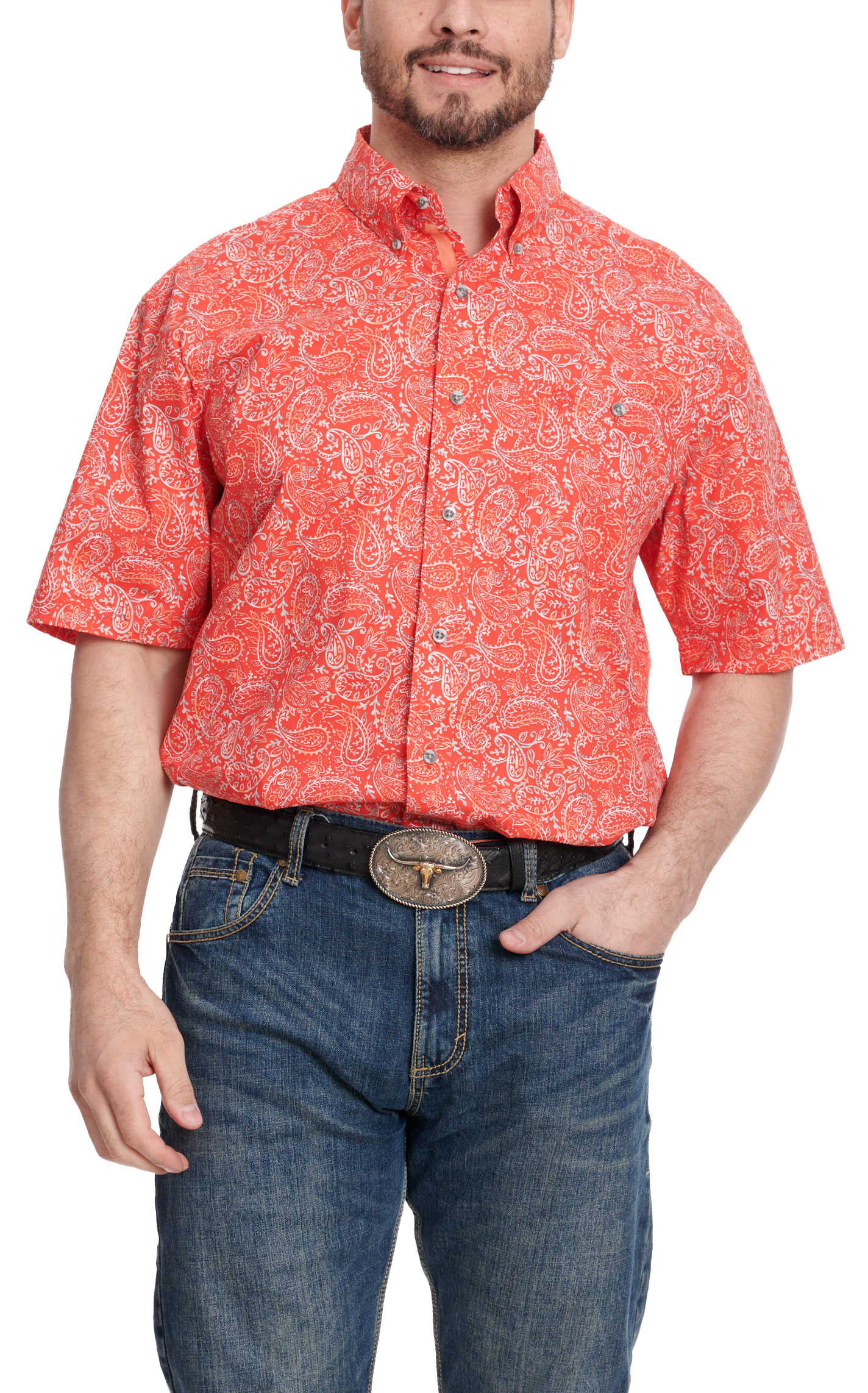 Wrangler Men's George Strait Collection Red Paisley Short Sleeve Western Shirt - Image 1