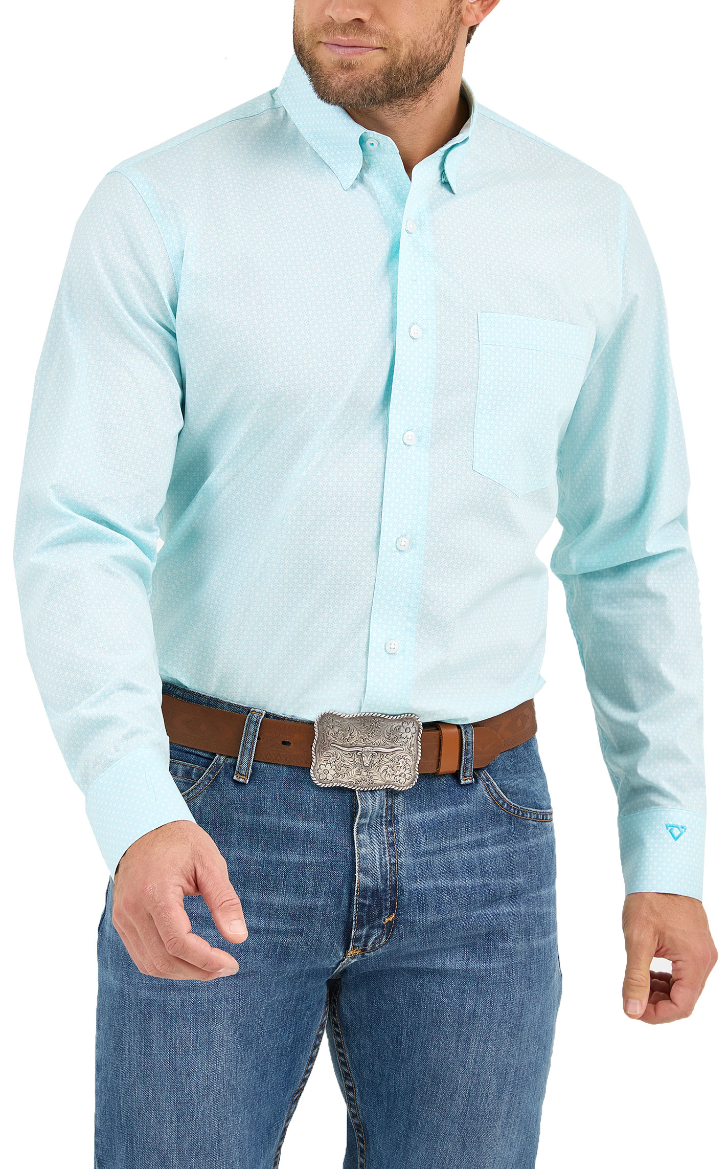 Cody Johnson Men's Aqua Geo Print Long Sleeve Western Shirt - Image 1