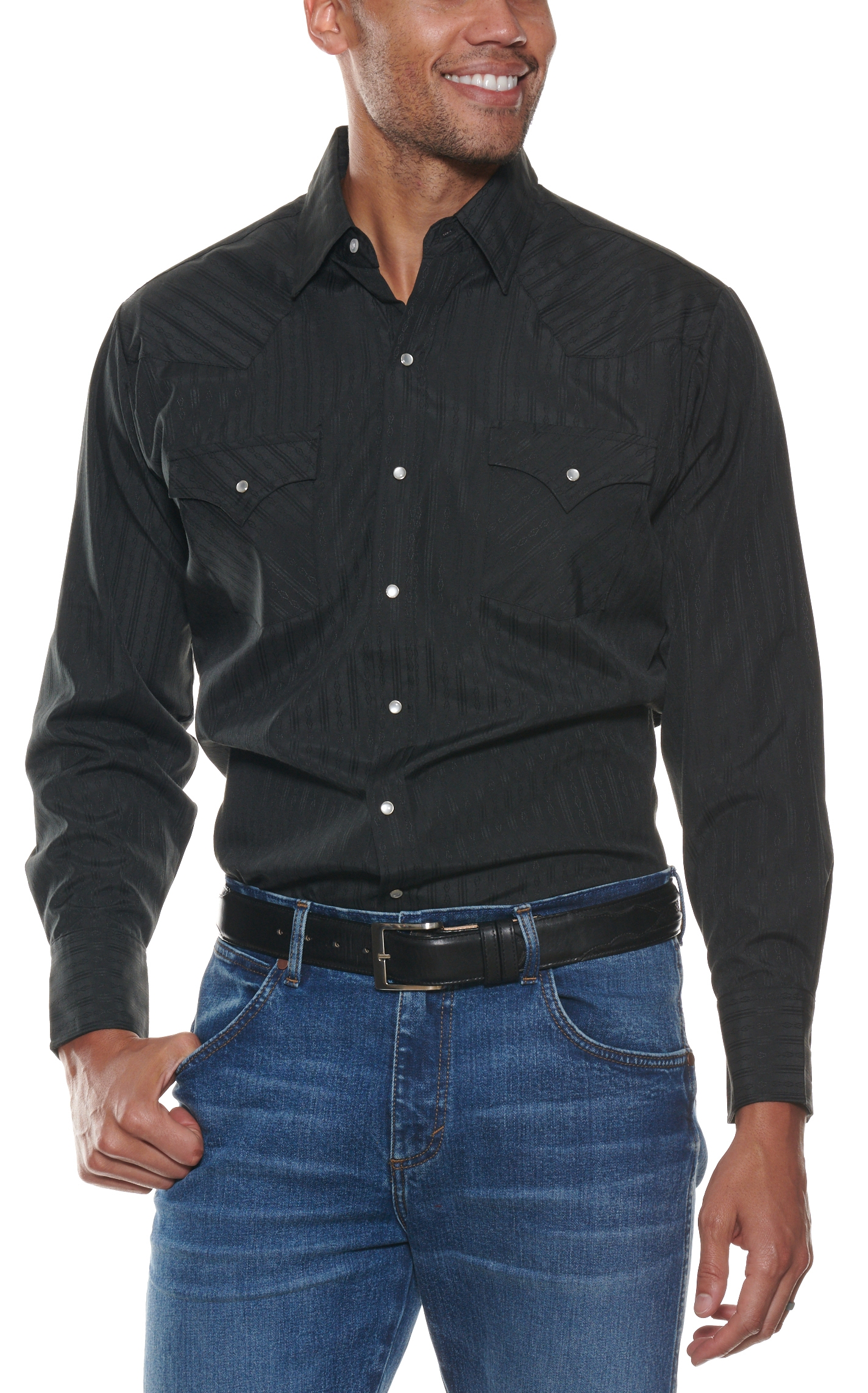 Ely Walker Men's Solid Black Long Sleeve Western Shirt - Image 1
