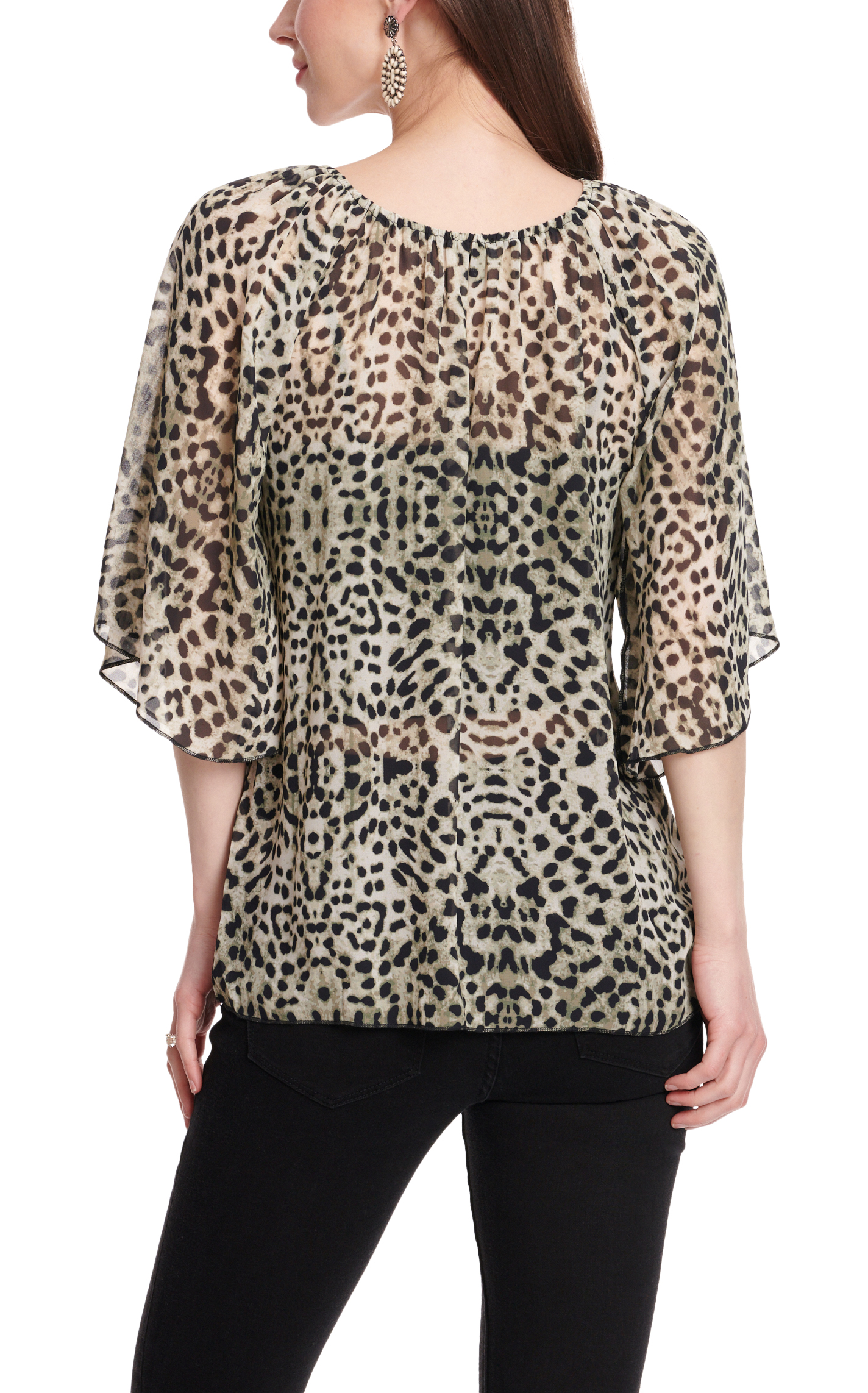 Cowgirl Hardware Women's Leopard Print Chiffon 3/4 Angel Sleeve Top - Image 1