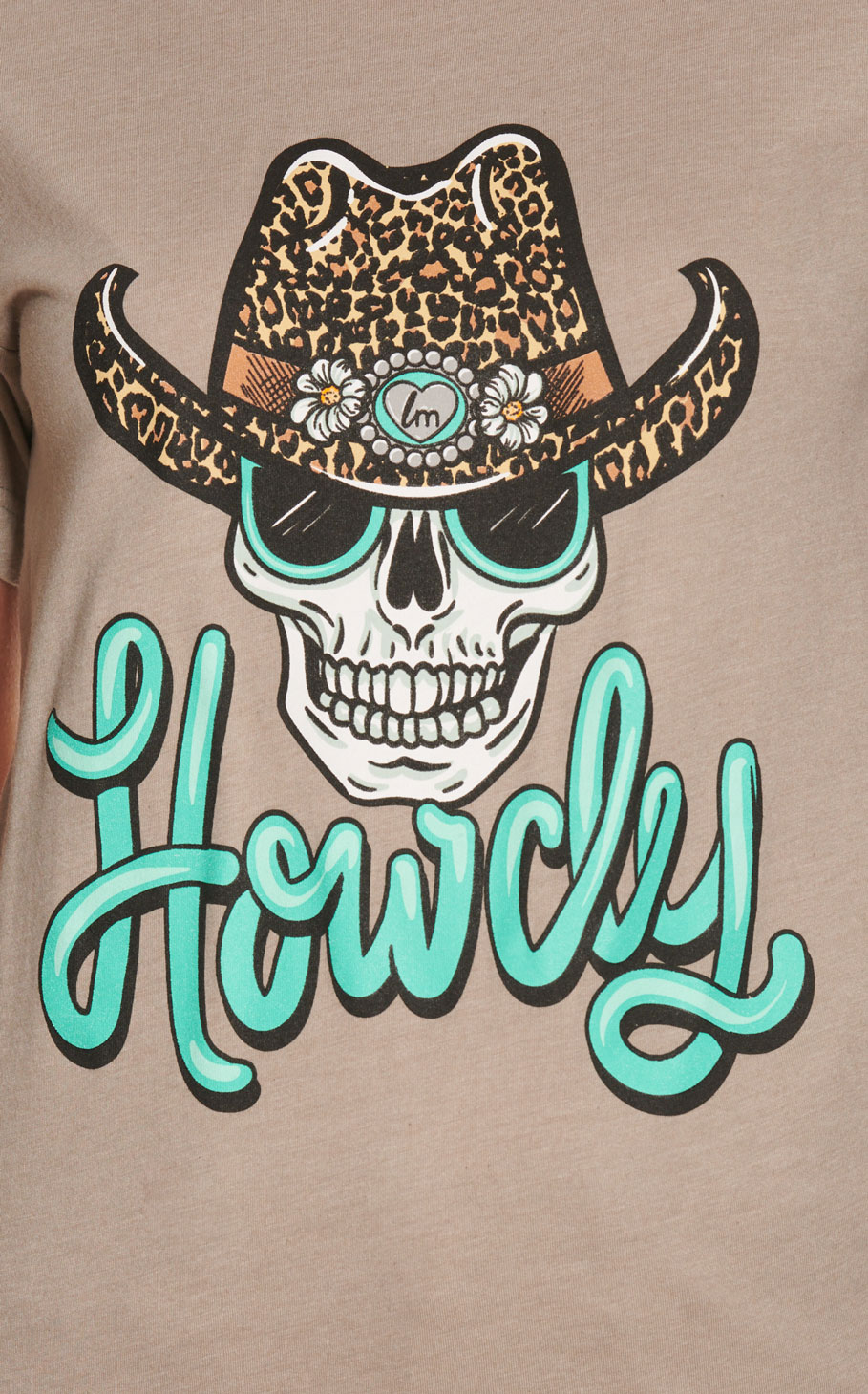 LuLu Mac Women's Taupe with Skull Howdy Graphic Front Short Sleeve T-Shirt - Image 1