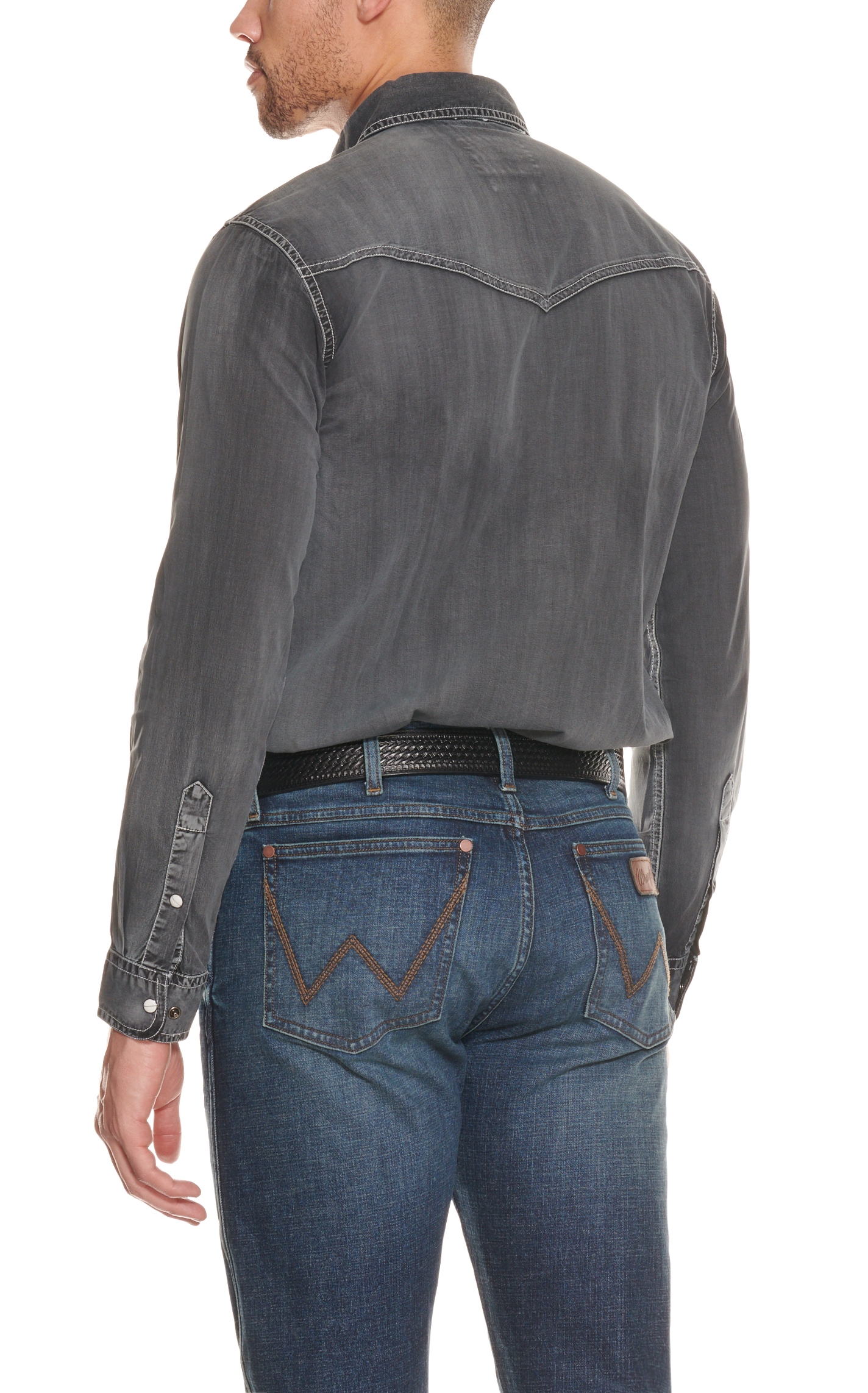 Rafter C Men's ProFlex45 Washed Black Stretch Western Shirt - Image 1