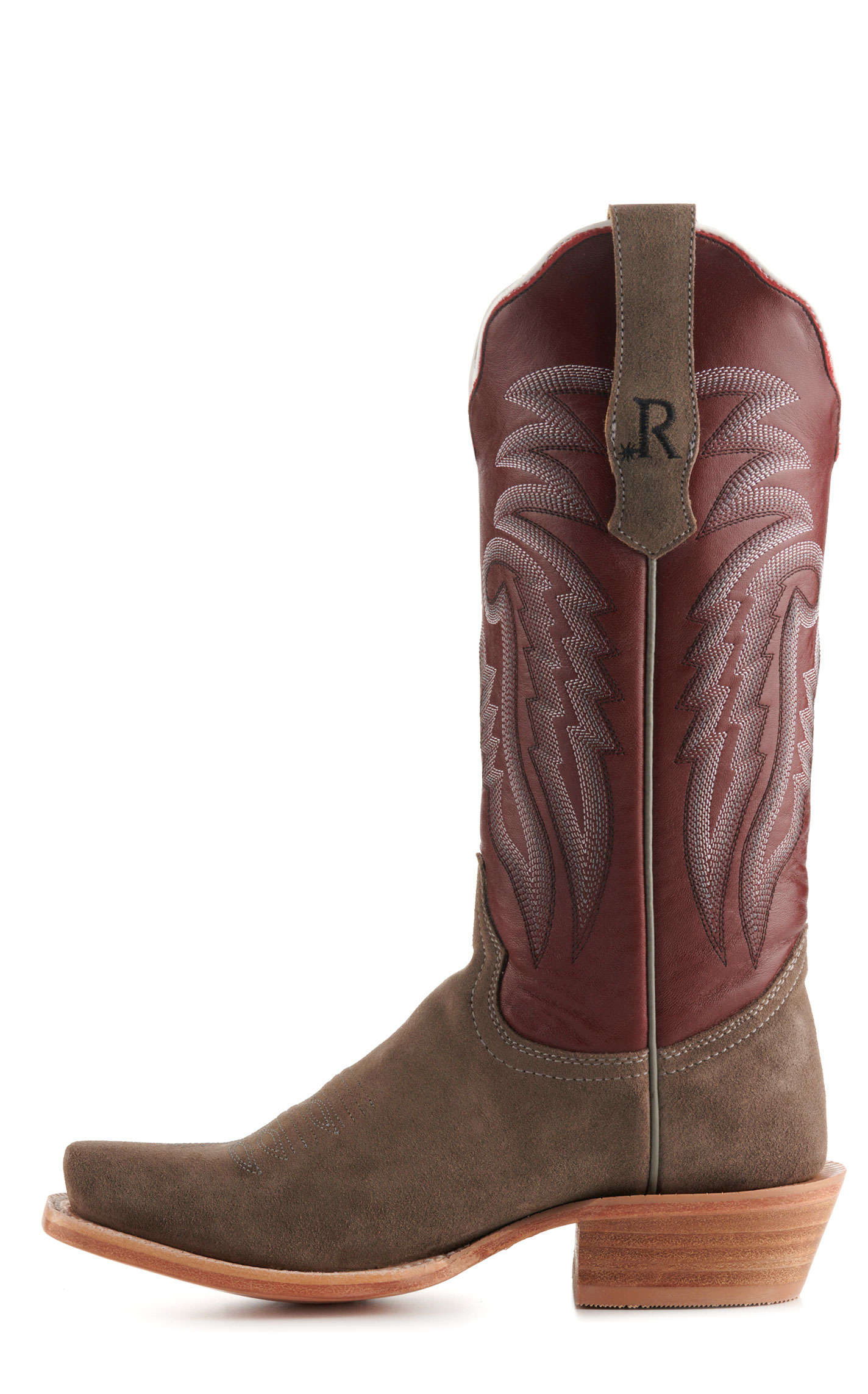 R. Watson Women's Dark Cherry and Charcoal Roughout Punchy Square Toe Cowboy Boots - Image 1