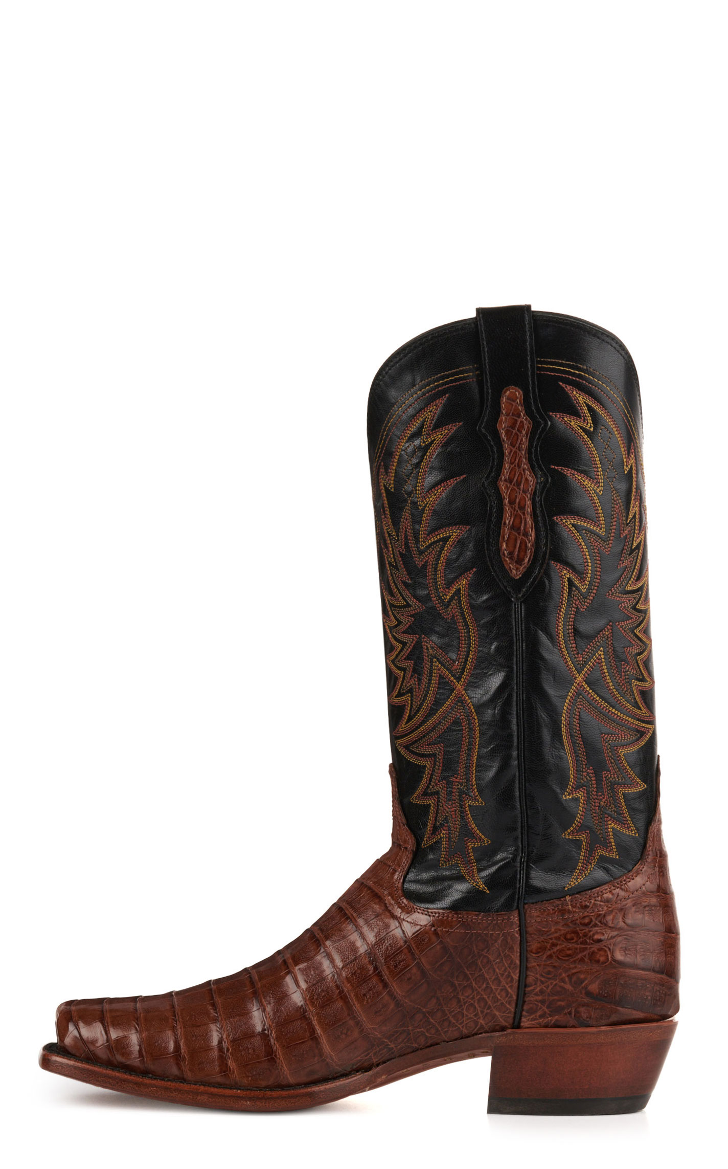 Tony Lama Men's Black and Brown Caiman Belly Punchy Square Toe Exotic Cowboy Boots - Cavender's Exclusive - Image 1