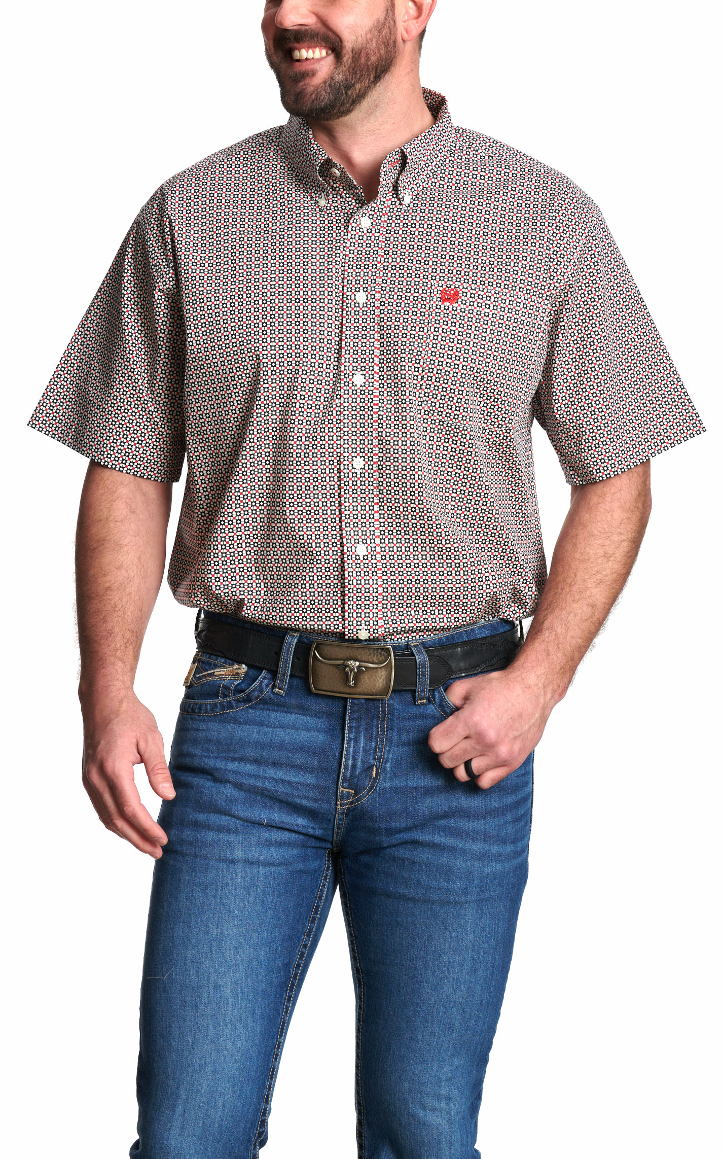 Cinch Men's Red & Navy Geo Print Western Shirt - Image 1