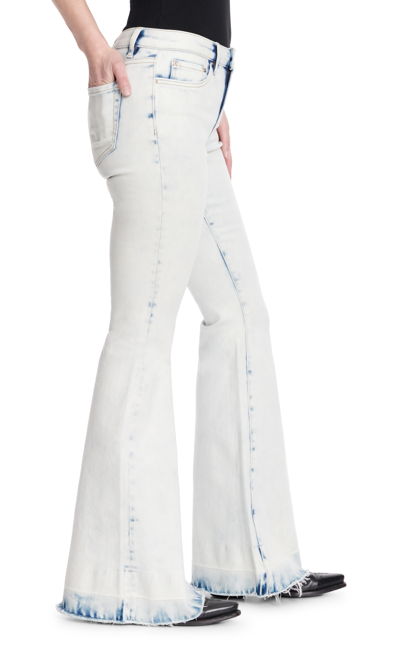 Mica Women's Bleached Light Wash Mid Rise Released Hem Flare Leg Jeans - Image 1