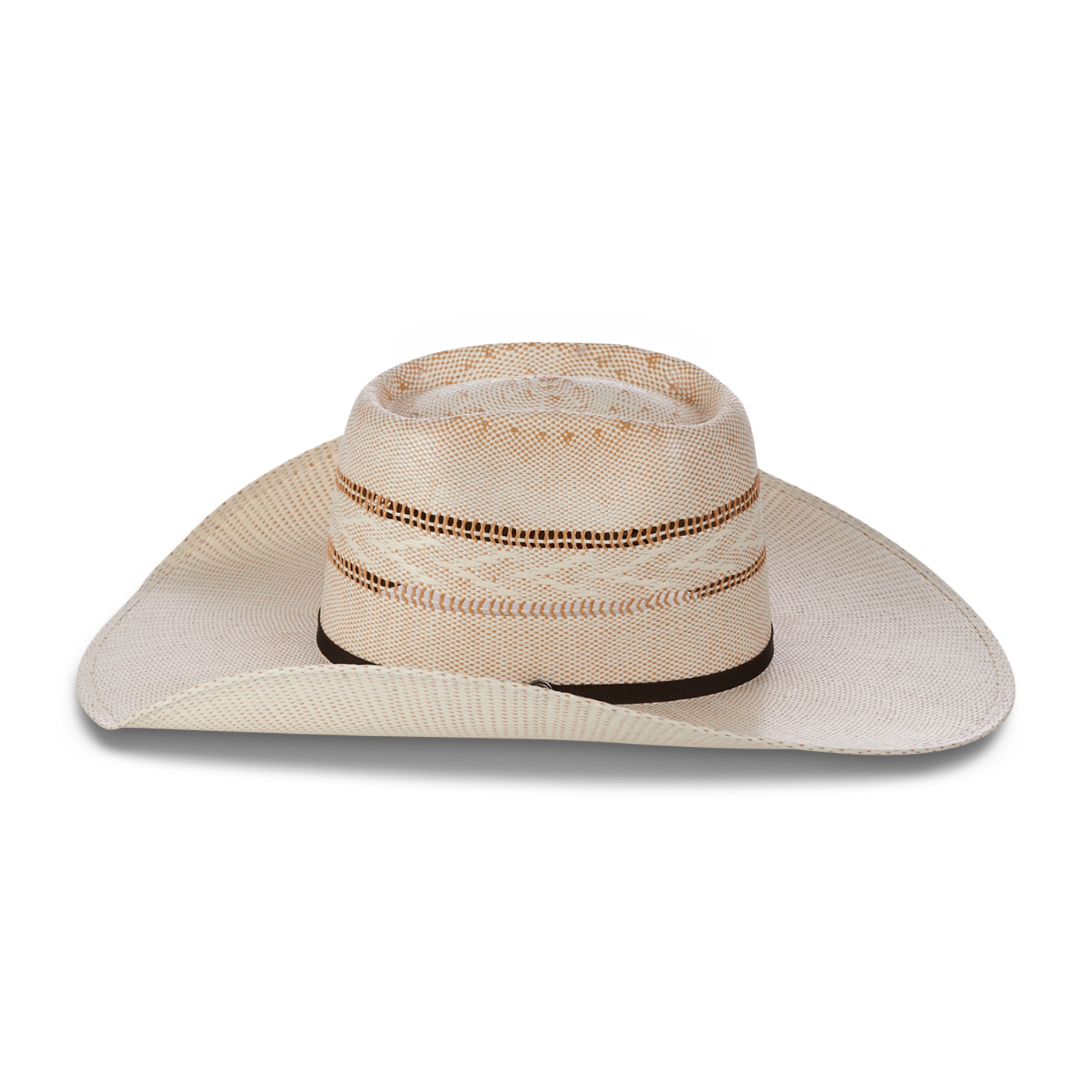 Rafter C Ivory and Brown Vented Brick Crown Bangora Straw Cowboy Hat - Image 1