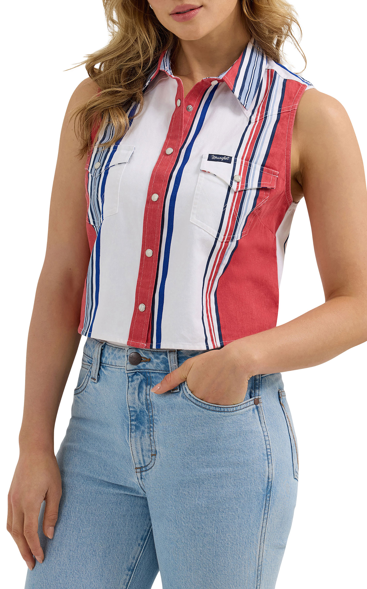 Wrangler Women's Red, White & Blue Western Crop Tank Top - Image 3